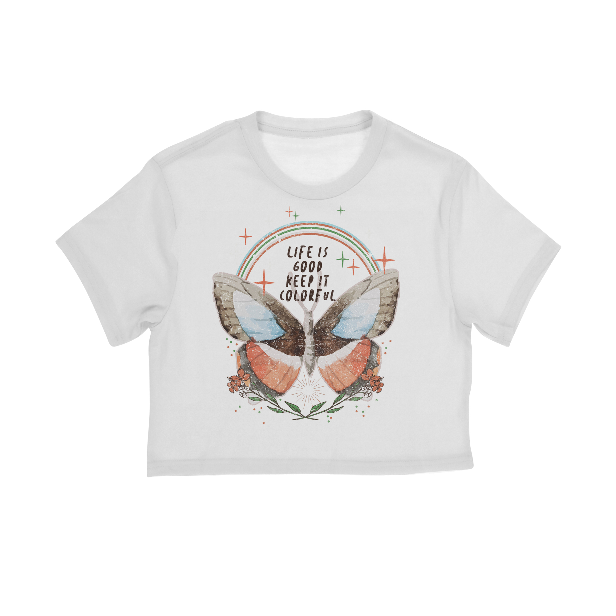 'Life Is Good' Butterfly Crop Top