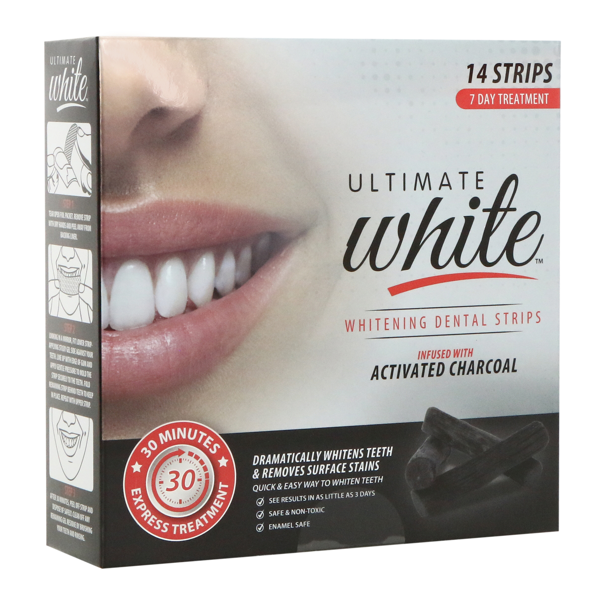 Ultimate White™ Whitening Dental Strips w/ Activated Charcoal - 7 Day Treatment