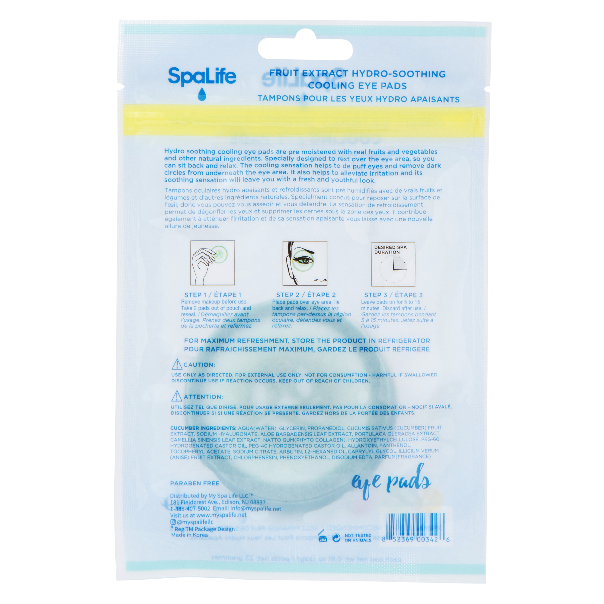 Spa Life Fruit Extract Hydro-Soothing & Cooling Eye Pads 12-Pack