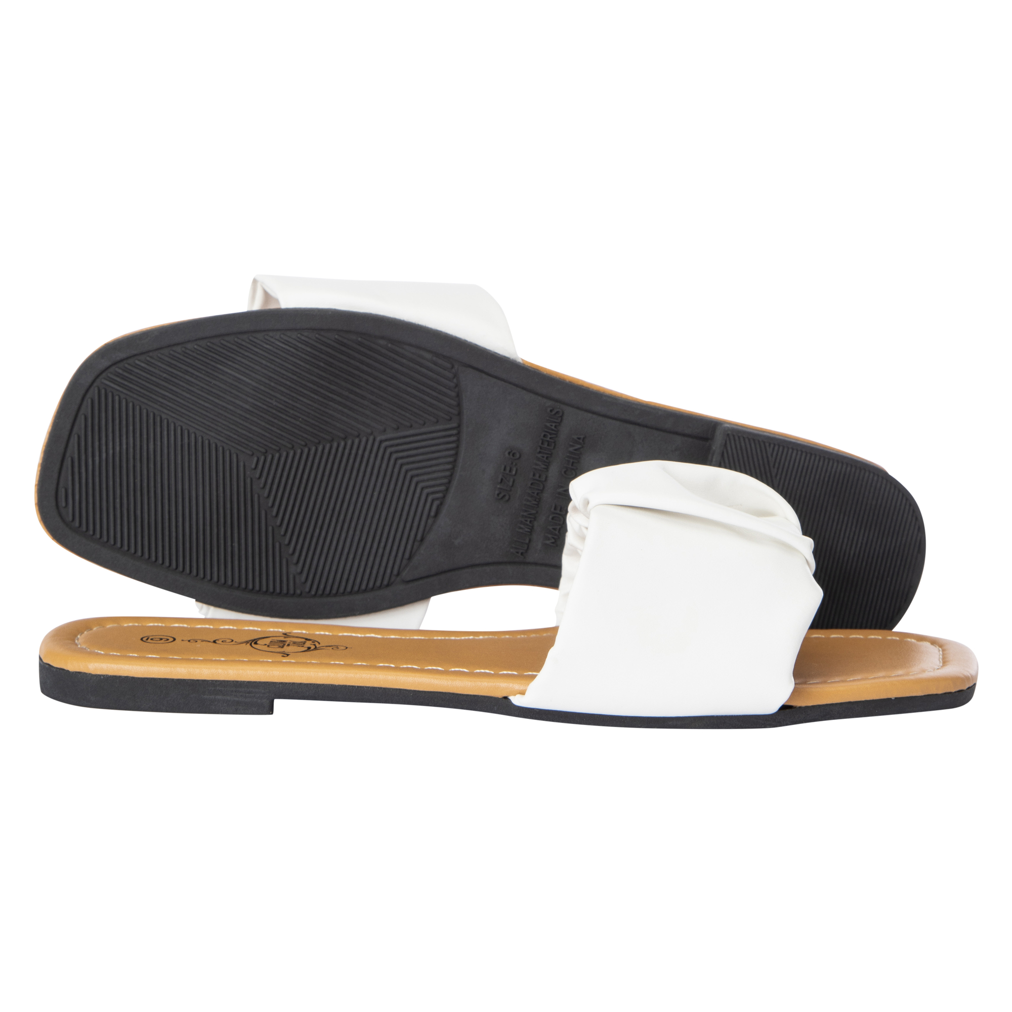 Ladies Scrunch Strap White Slide Sandals