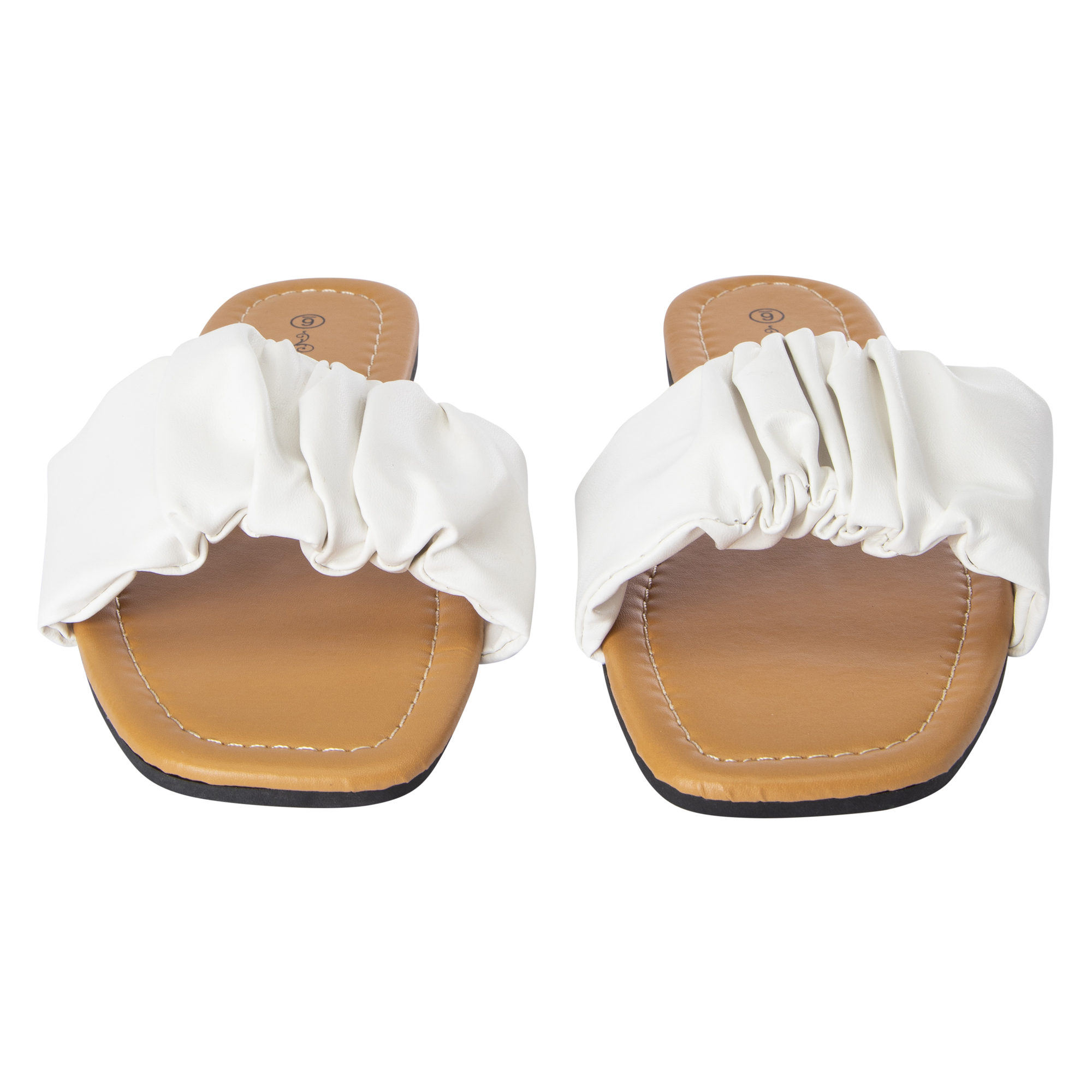 Ladies Scrunch Strap White Slide Sandals