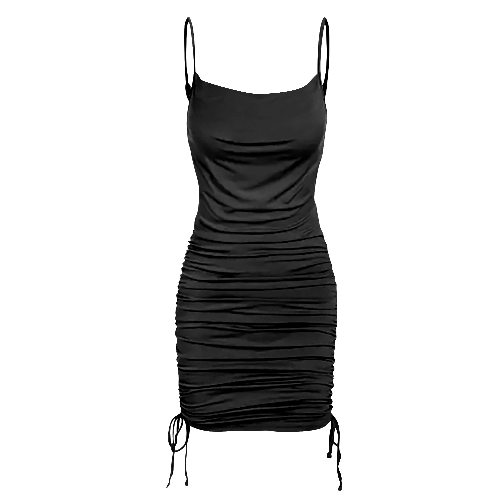 Black Rouched Spaghetti Strap Dress