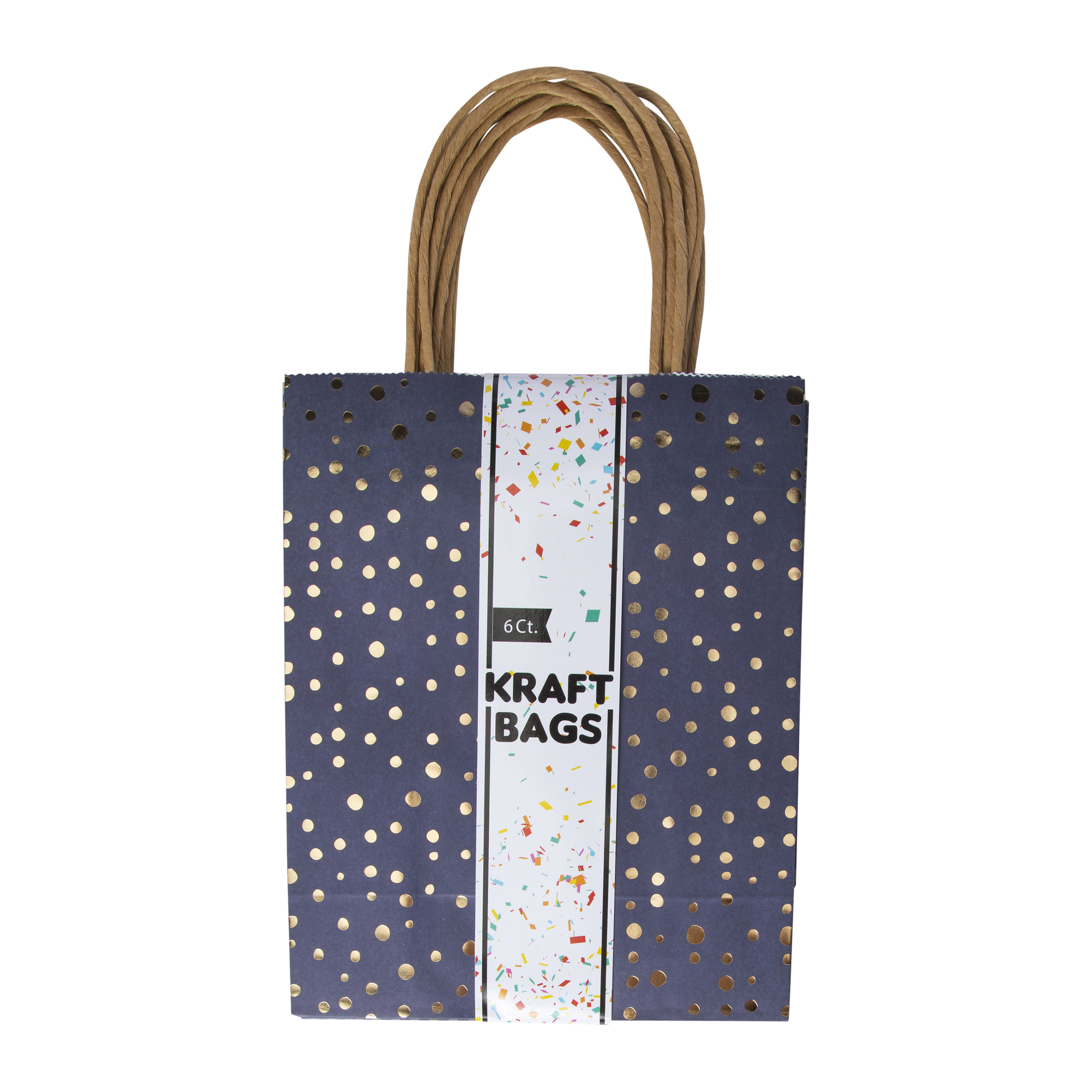 6-Count Navy & Gold Medium Kraft Paper Gift Bags 7in x 9in