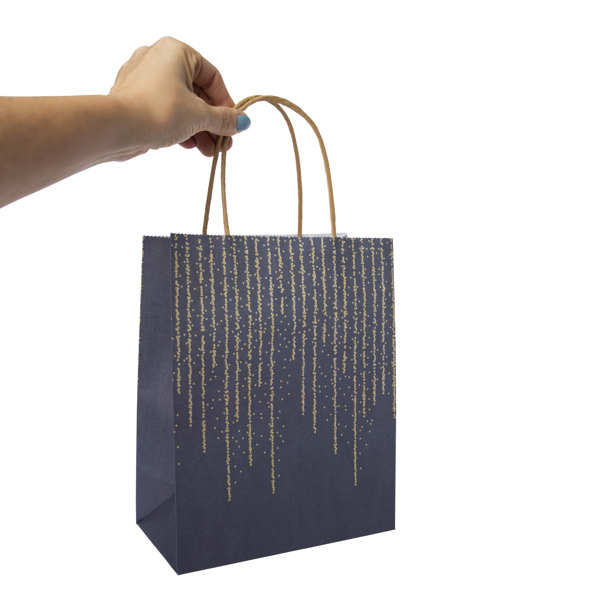 6-Count Navy & Gold Medium Kraft Paper Gift Bags 7in x 9in