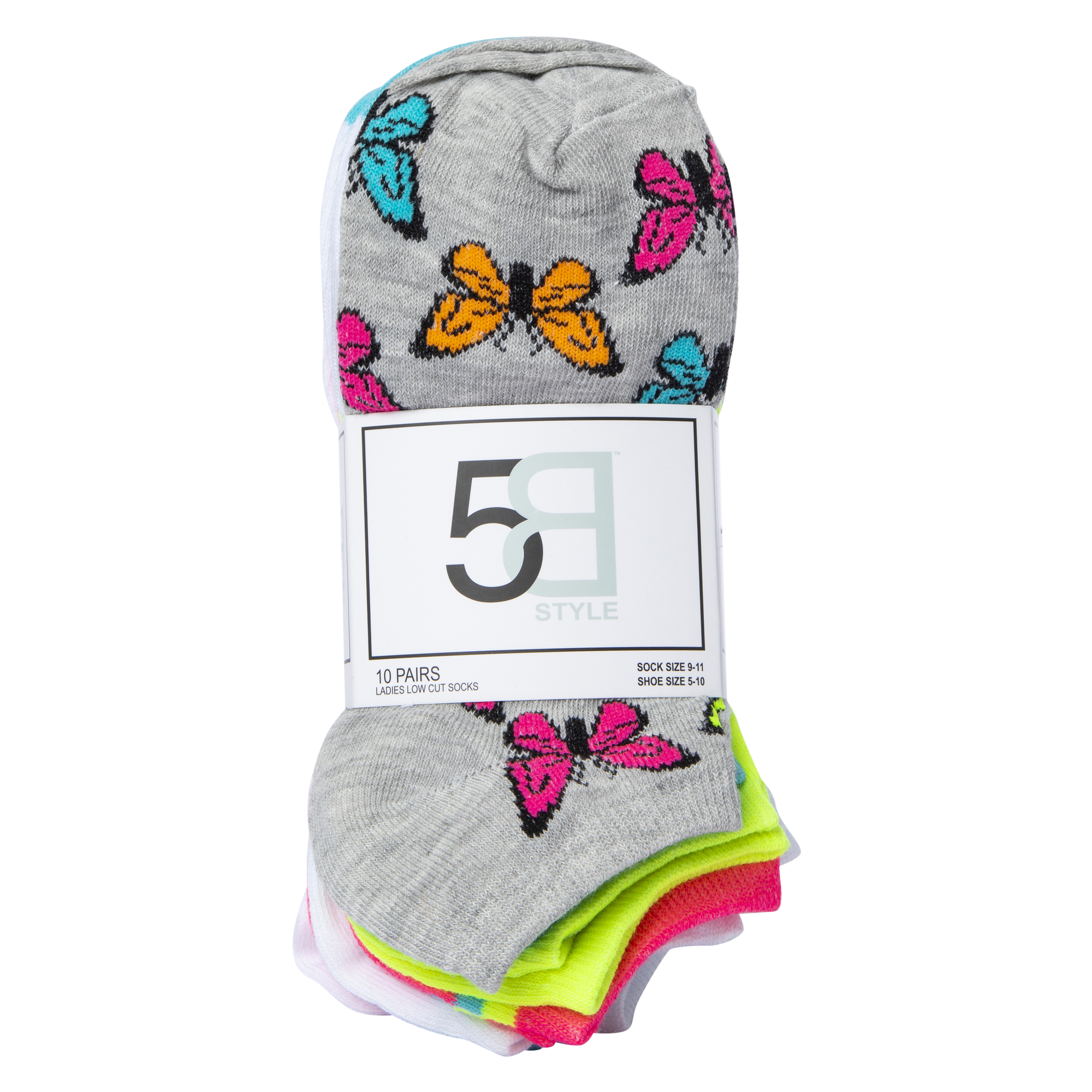 Ladies Low Cut Socks, Black & White 5-Pack