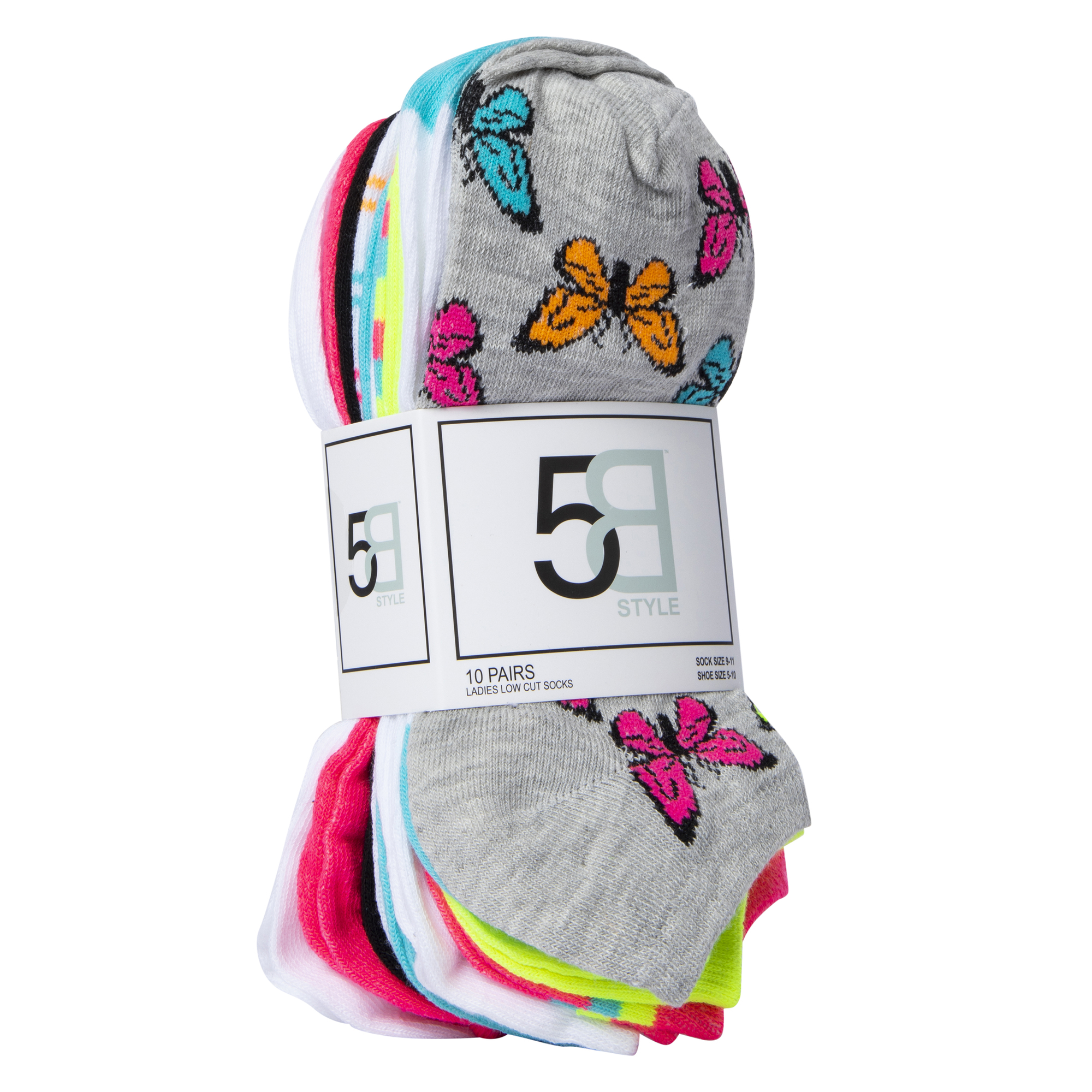 Ladies Low Cut Socks, Black & White 5-Pack