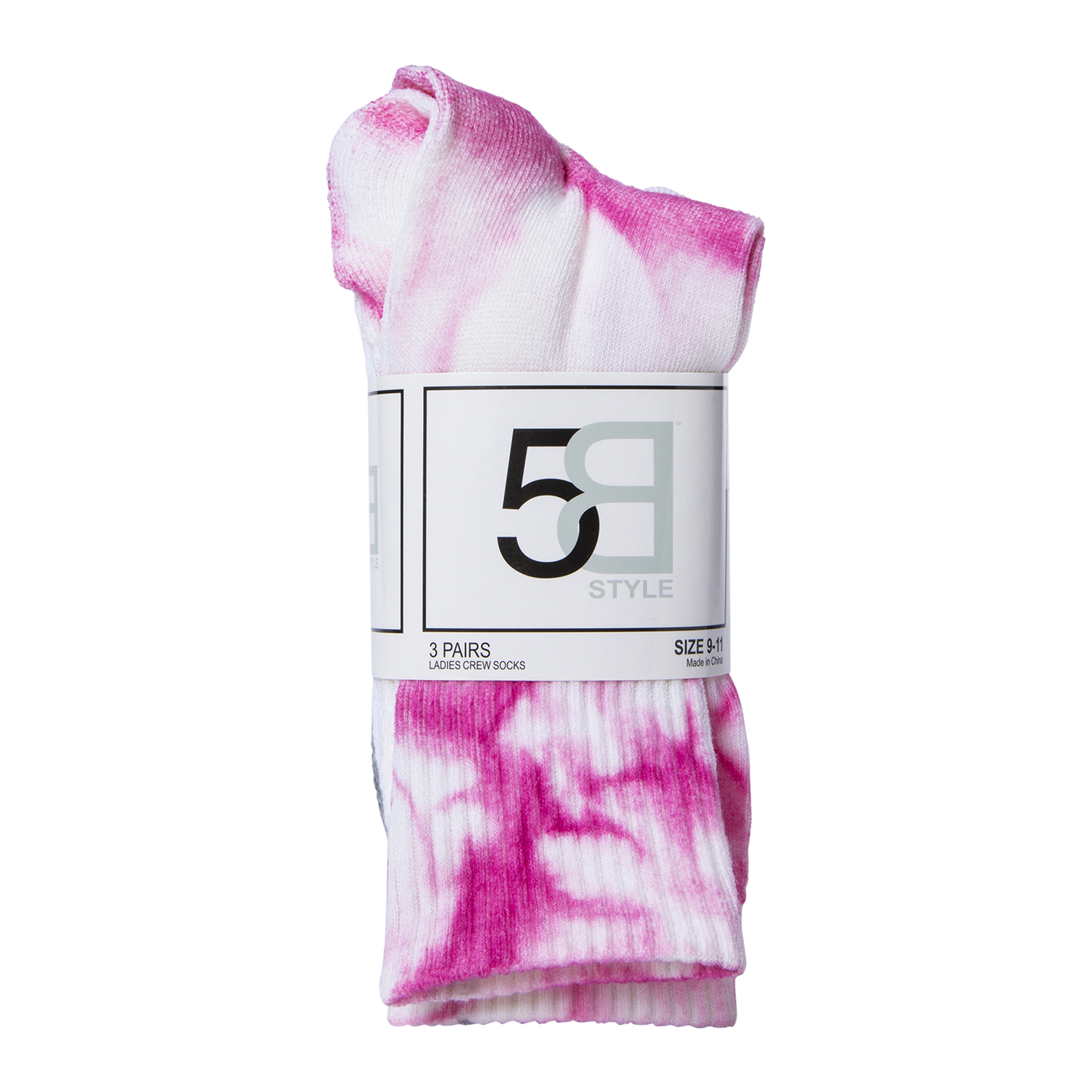 Ladies Pink Tie Dye Crew Socks 3-Pack