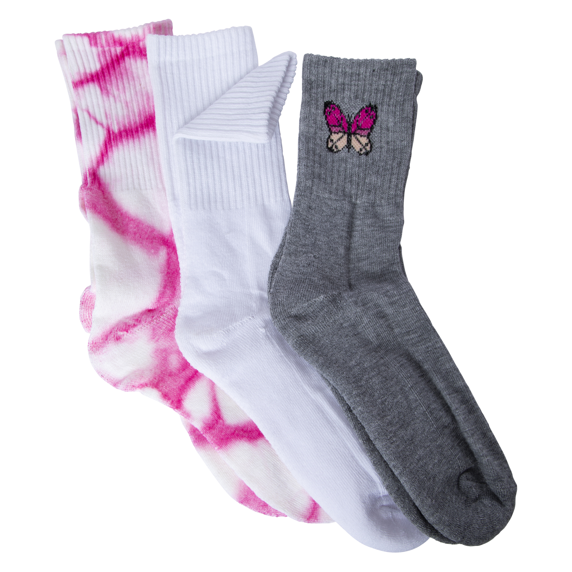 Ladies Pink Tie Dye Crew Socks 3-Pack