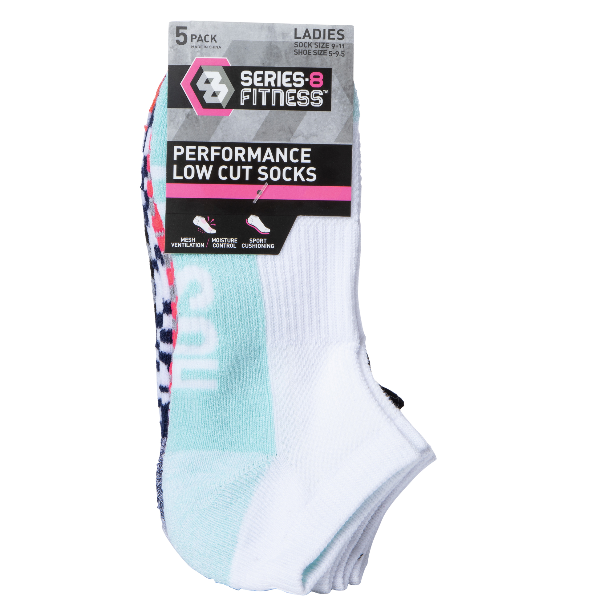 Ladies Series-8 Fitness™ Low-Cut Socks Black & Gray 5-Pack