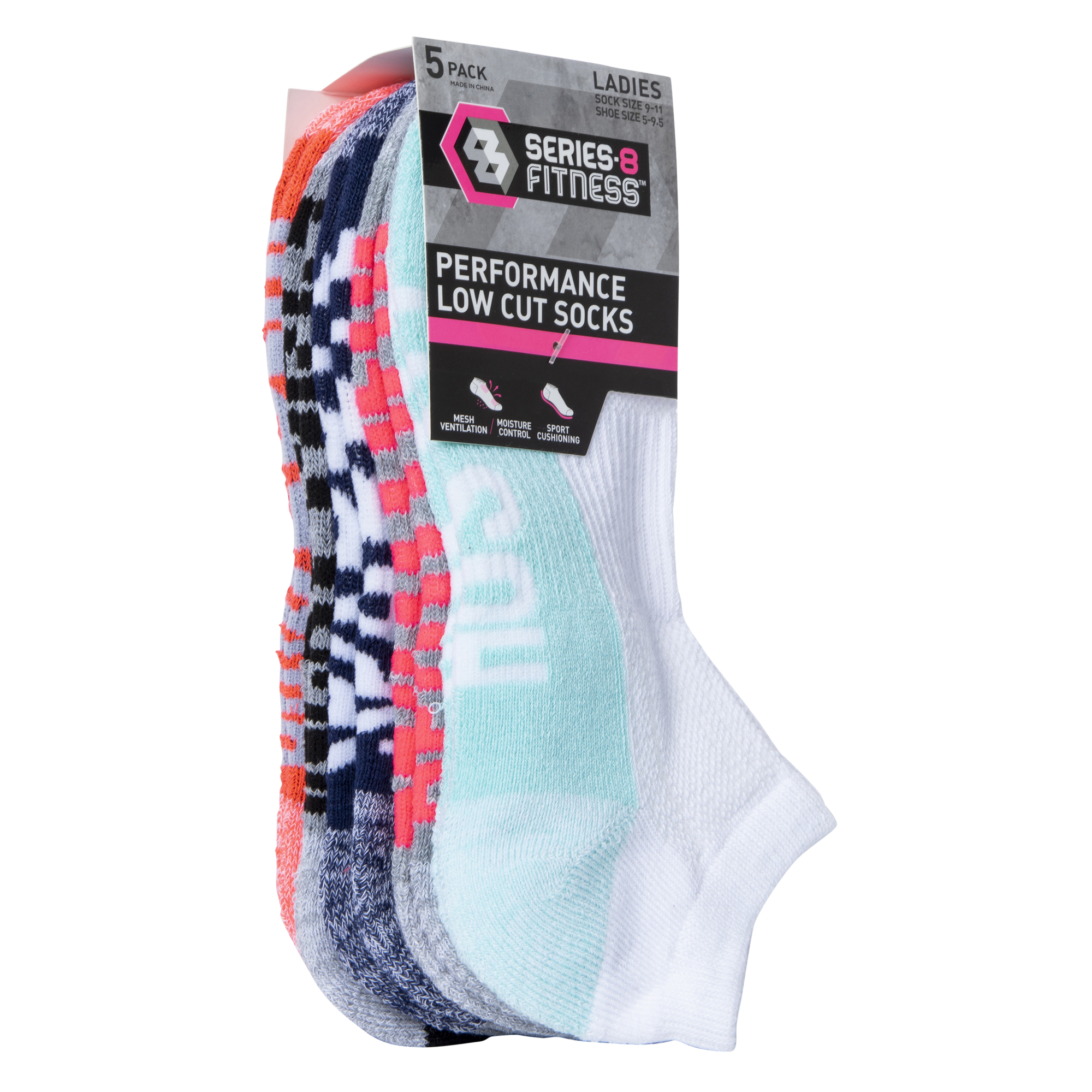 Ladies Series-8 Fitness™ Low-Cut Socks Black & Gray 5-Pack