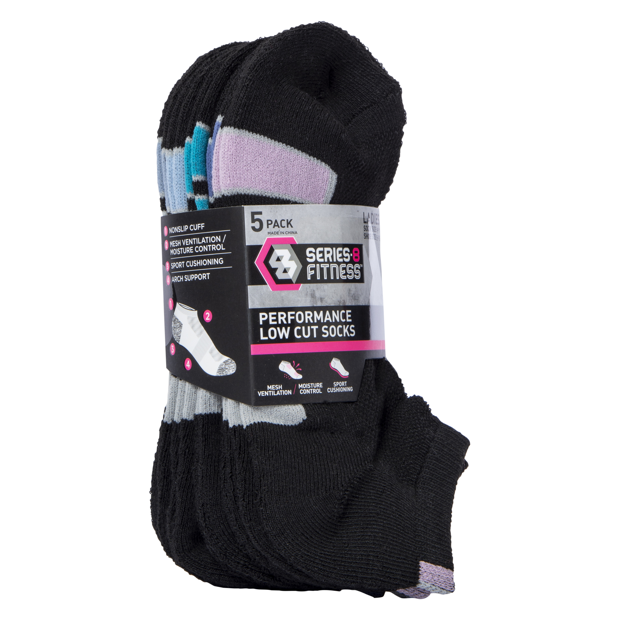 Series-8 Fitness™ Women's Low-Cut Socks 5-Pack - White & Pastel