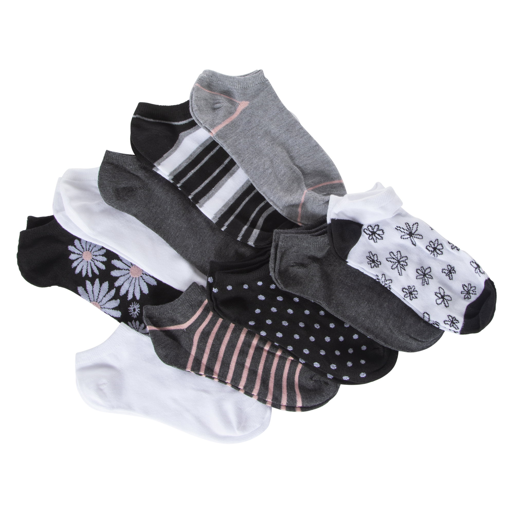 Ladies Low-Cut Socks 10-Pack - Daisy Print
