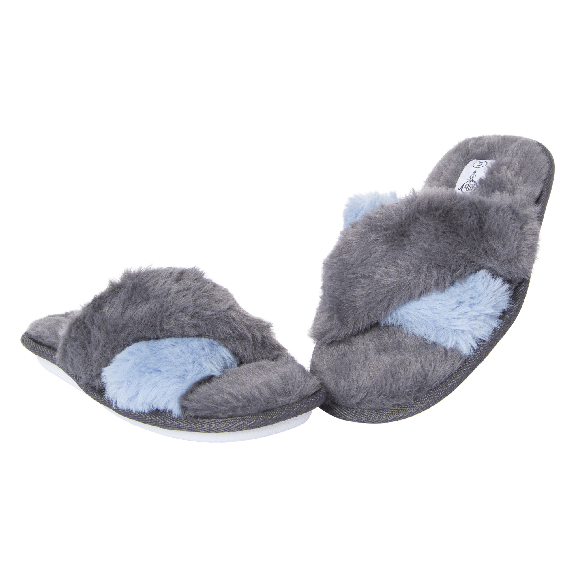 Gray Faux Fur X-Band Slide Slippers