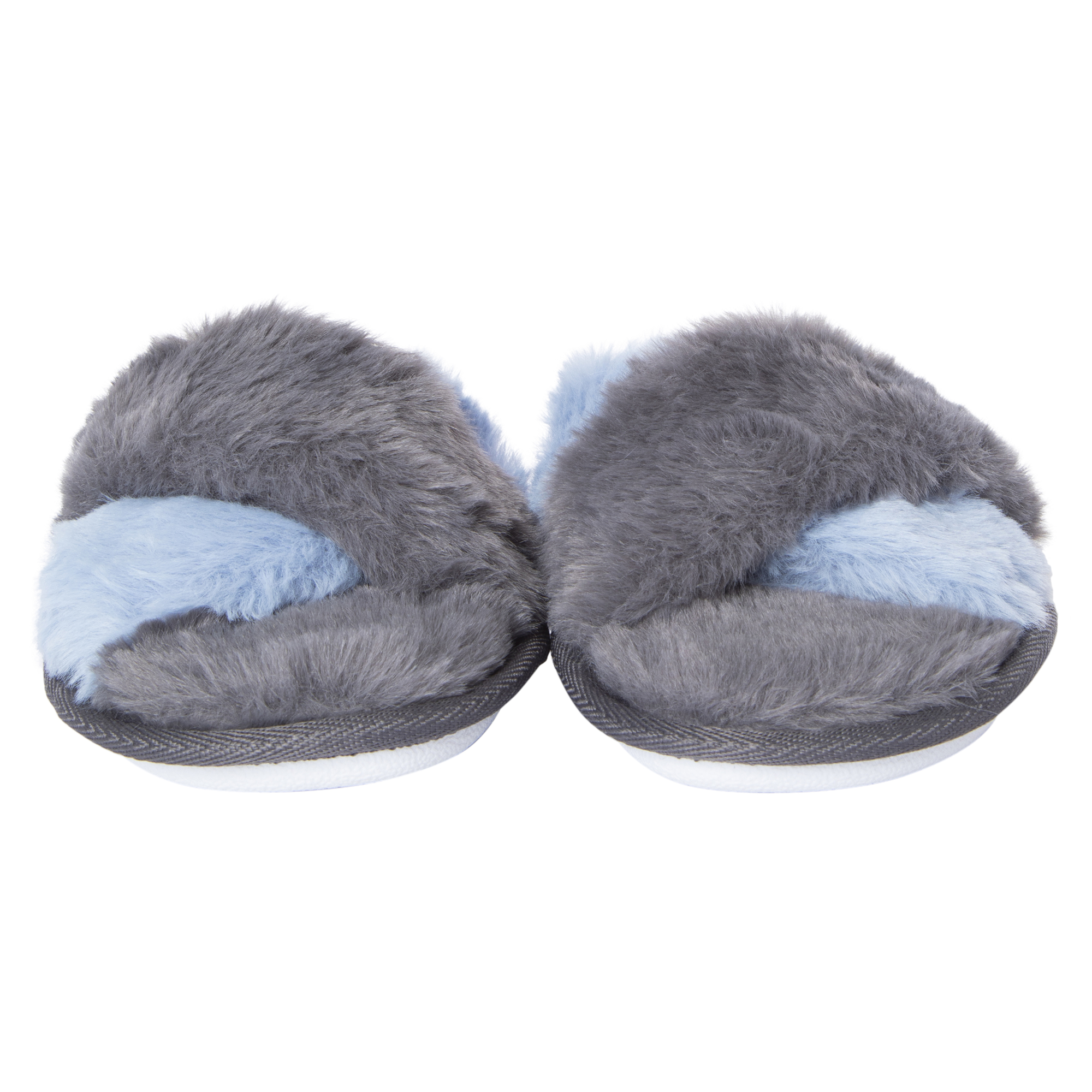 Gray Faux Fur X-Band Slide Slippers