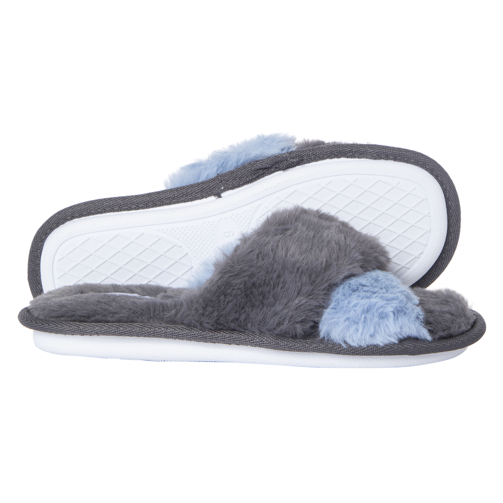 Gray Faux Fur X-Band Slide Slippers