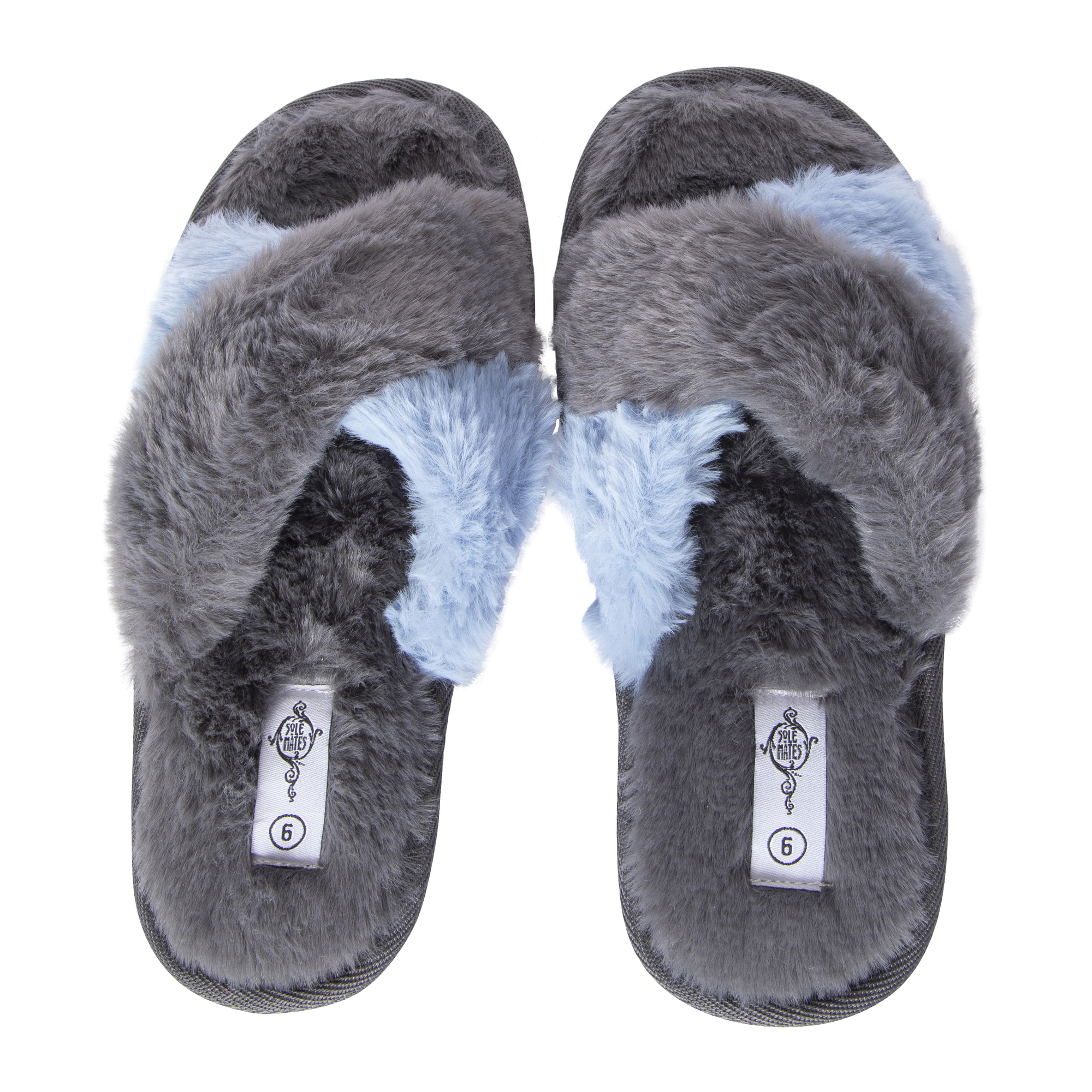 Gray Faux Fur X-Band Slide Slippers