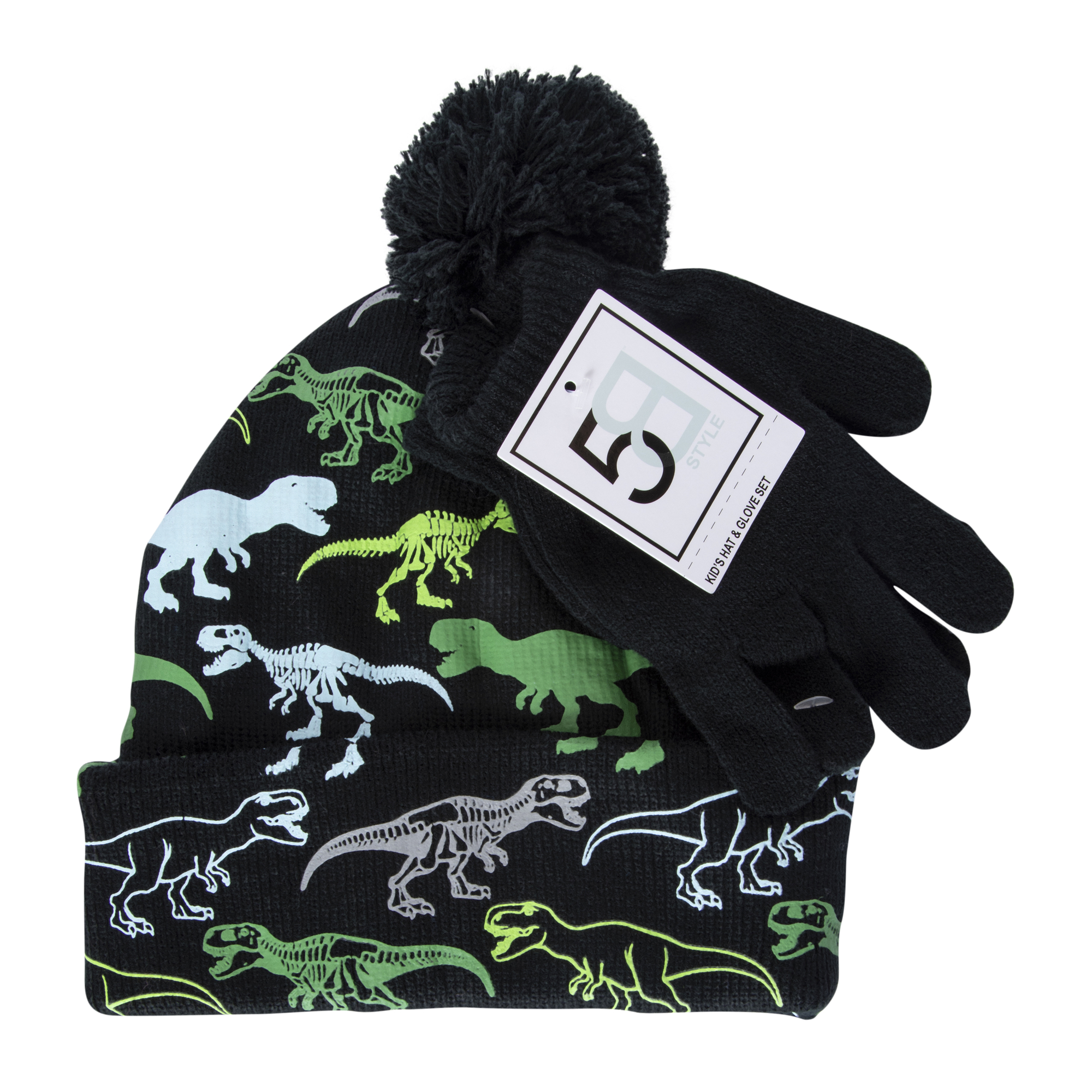Kid's Dinosaur Print Winter Hat & Glove Set