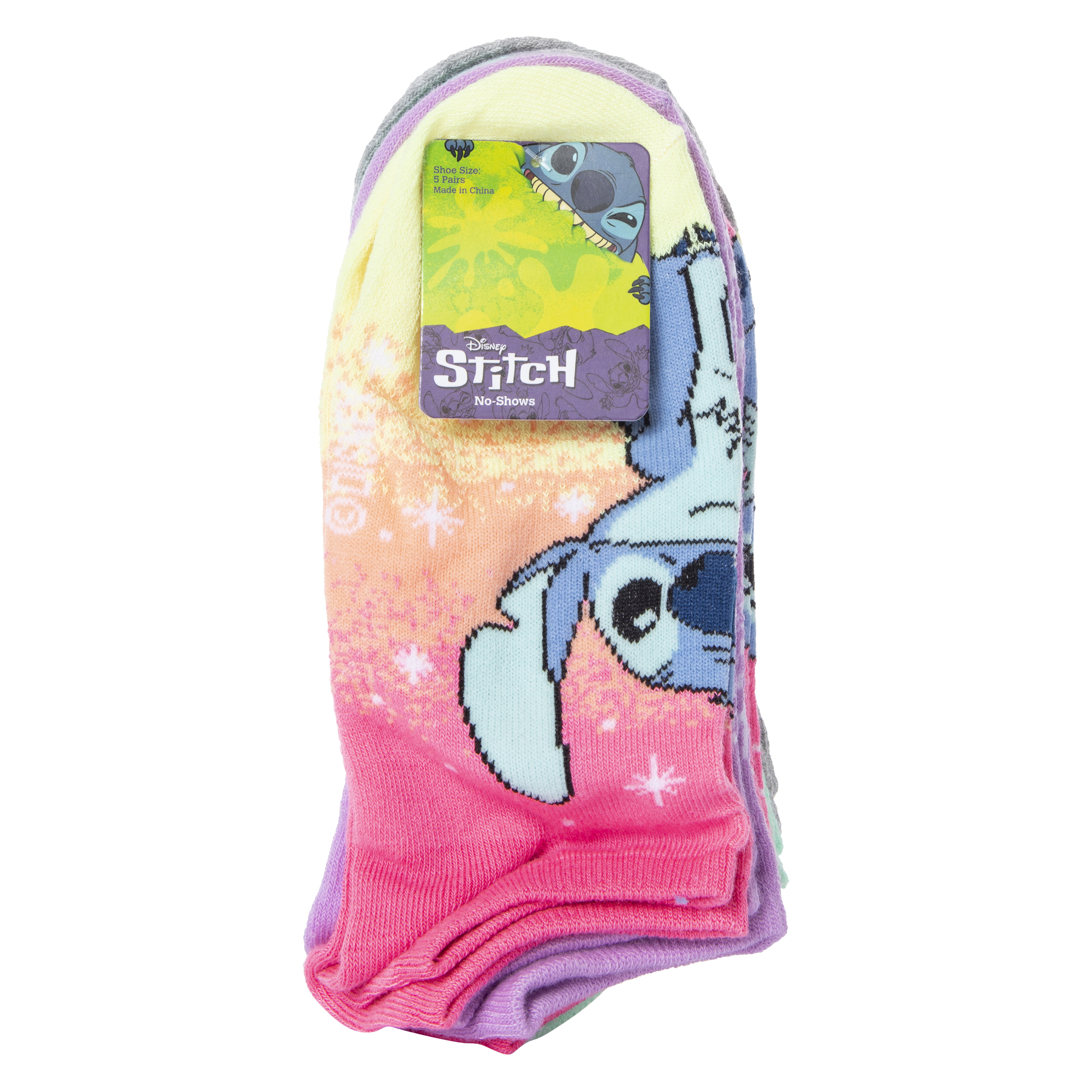 Disney Lilo & Stitch Ombre Stars No Show Socks 5-Pack
