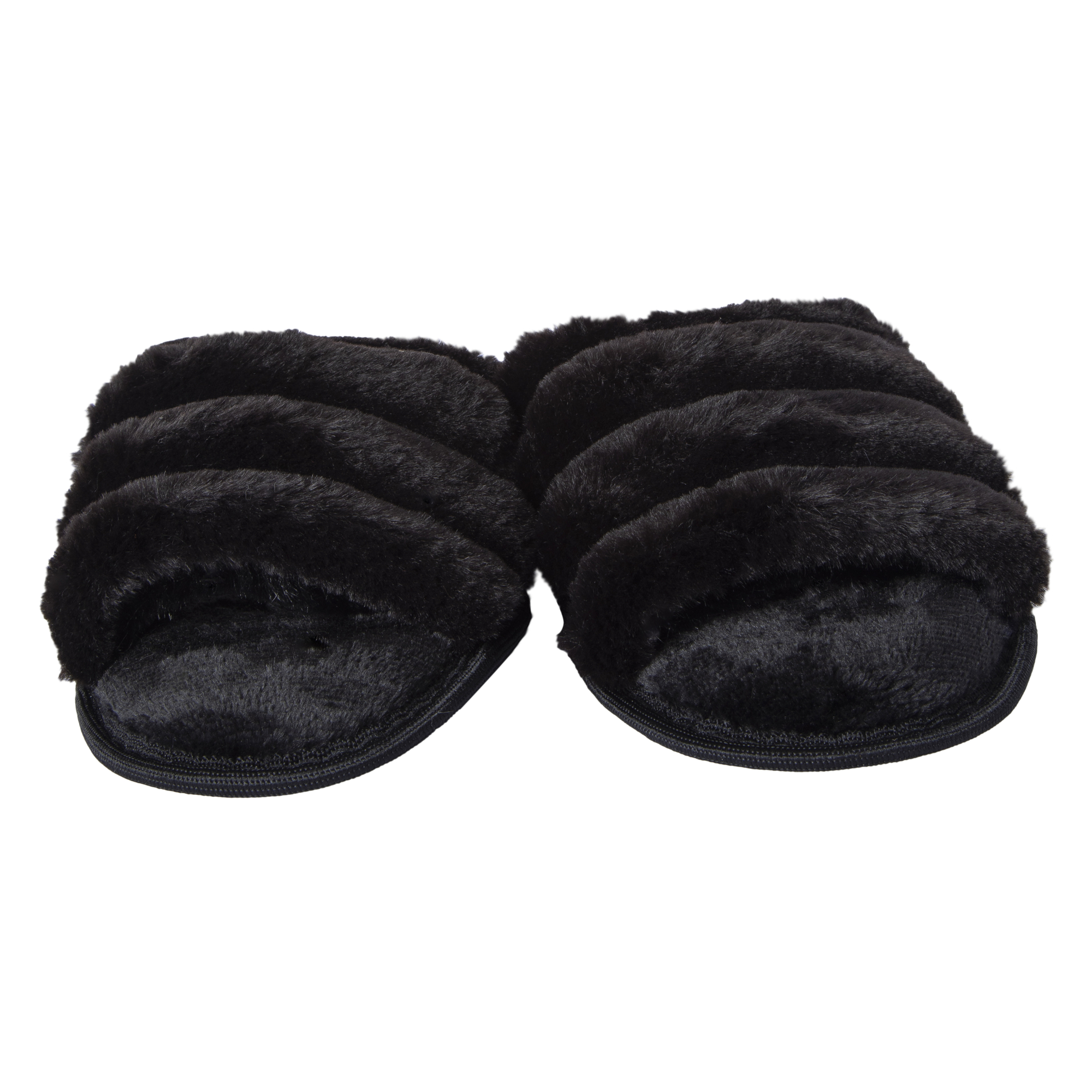 Ladies Ribbed Faux Fur Slide Slippers