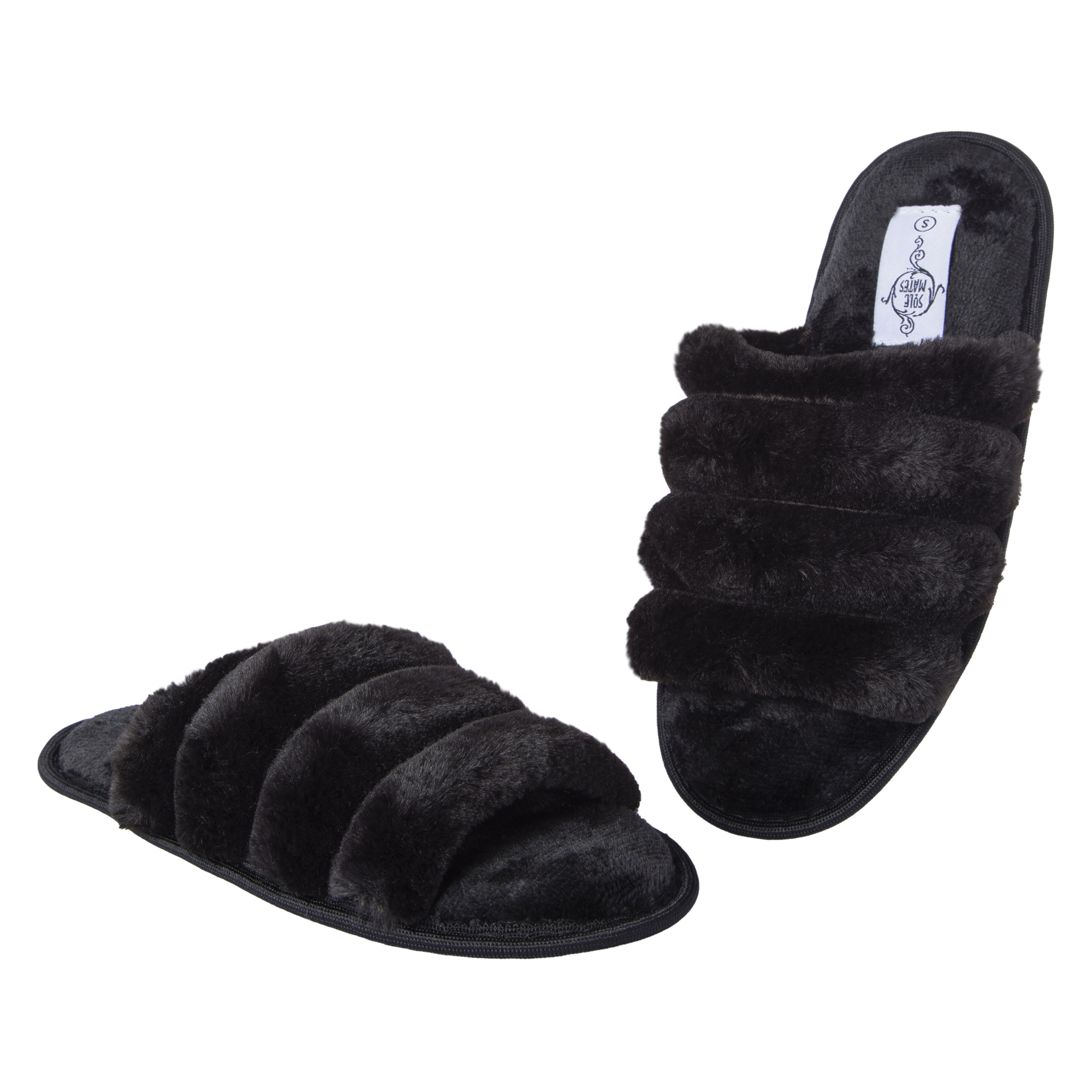 Ladies Ribbed Faux Fur Slide Slippers