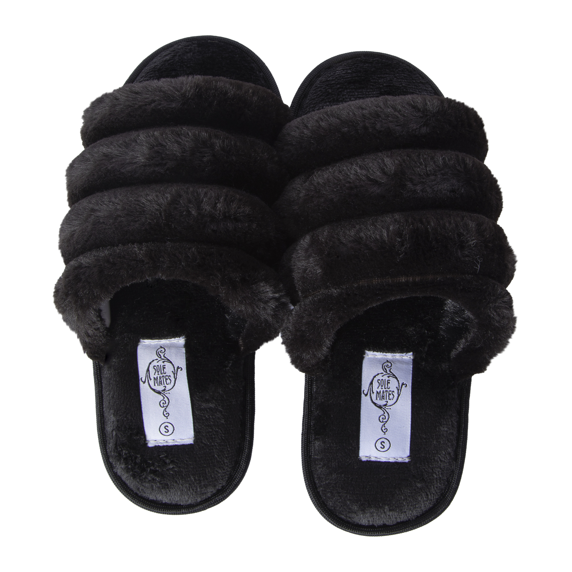 Ladies Ribbed Faux Fur Slide Slippers