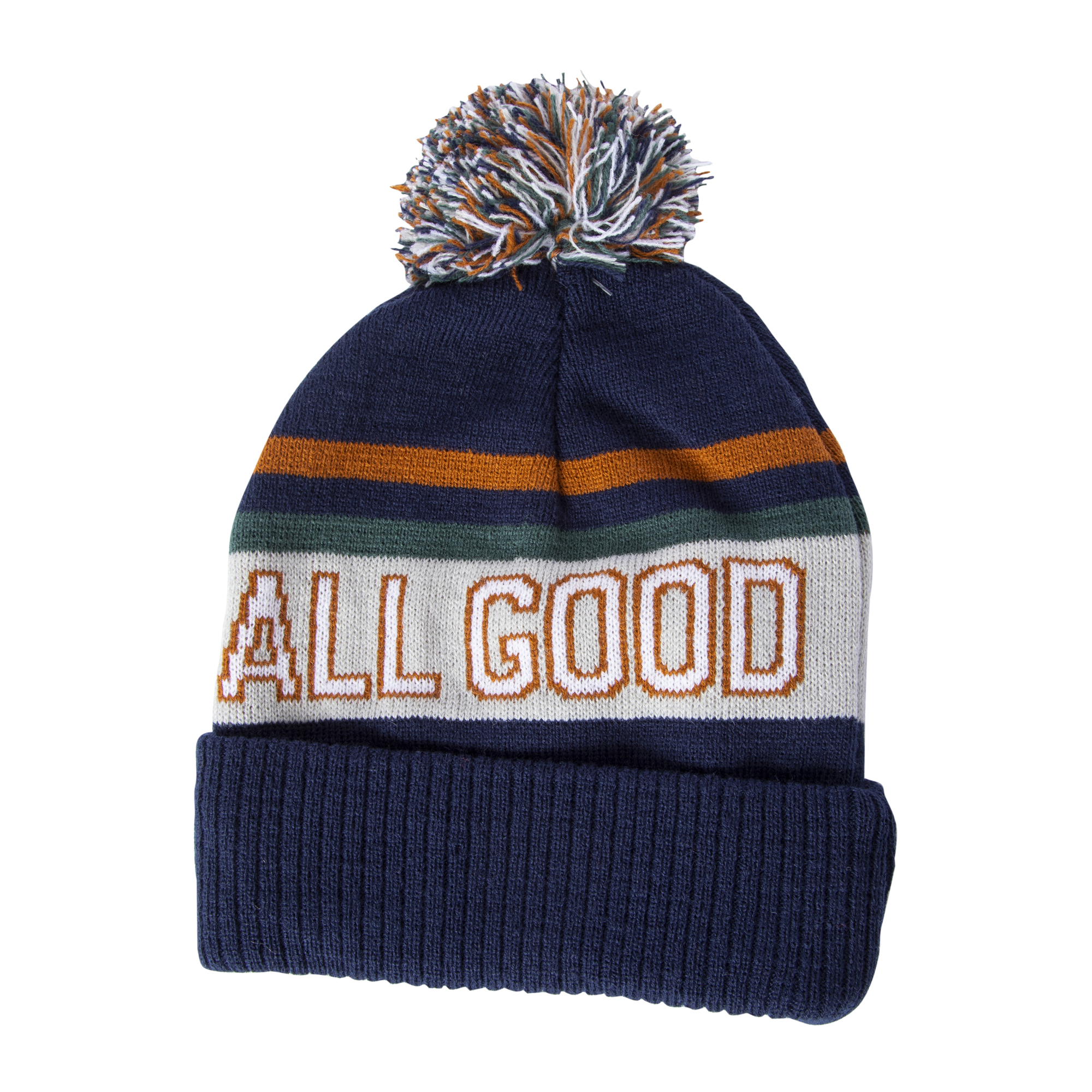 Knit Beanie Hat With Quote & Yarn Pom