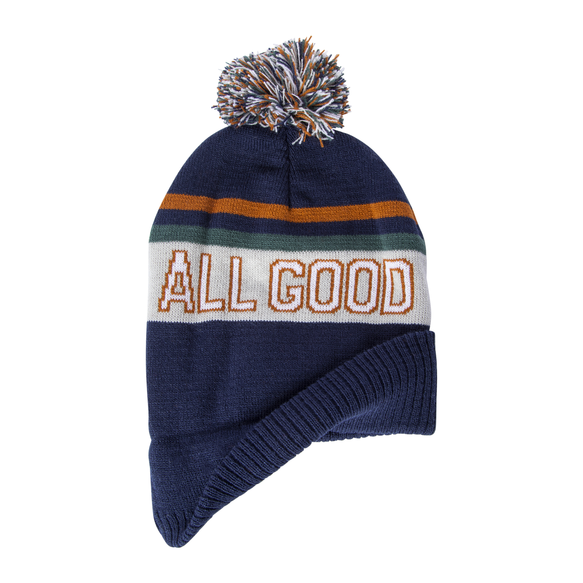 Knit Beanie Hat With Quote & Yarn Pom