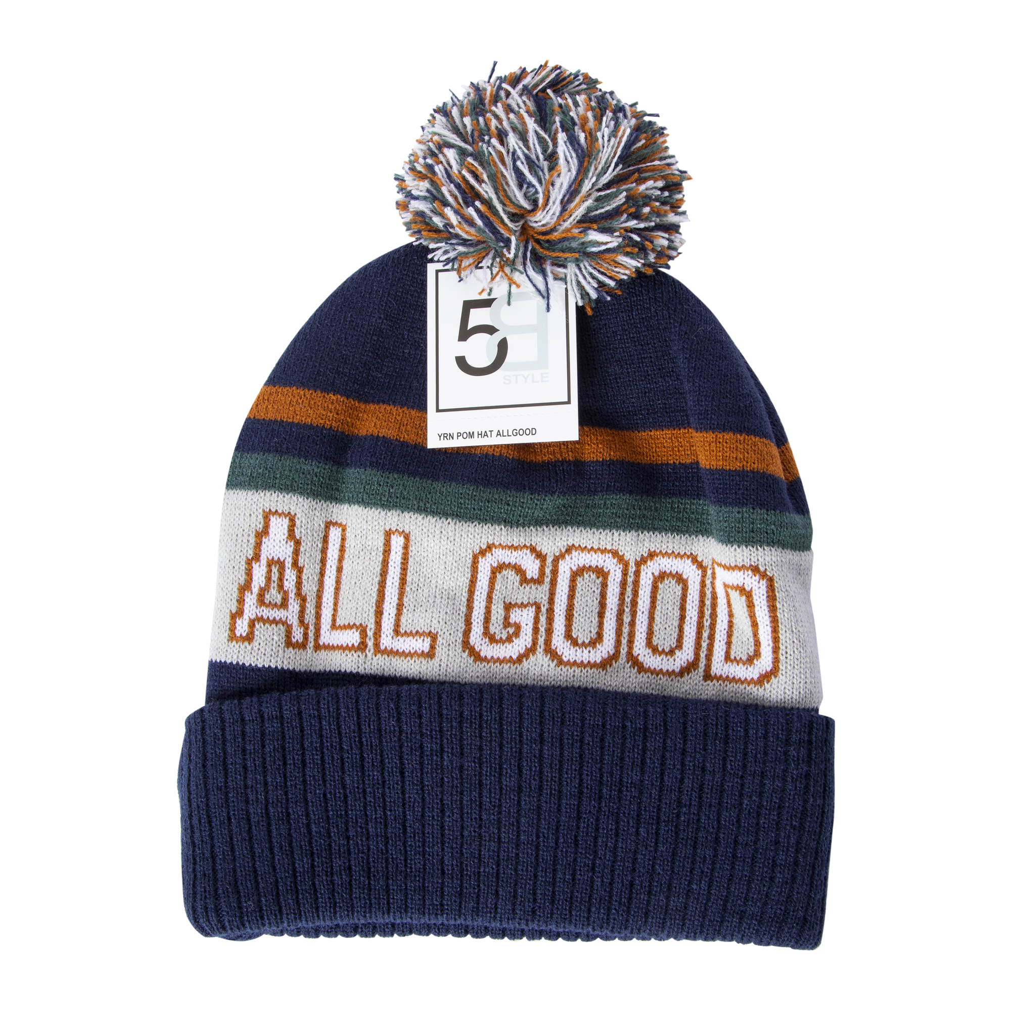 Knit Beanie Hat With Quote & Yarn Pom