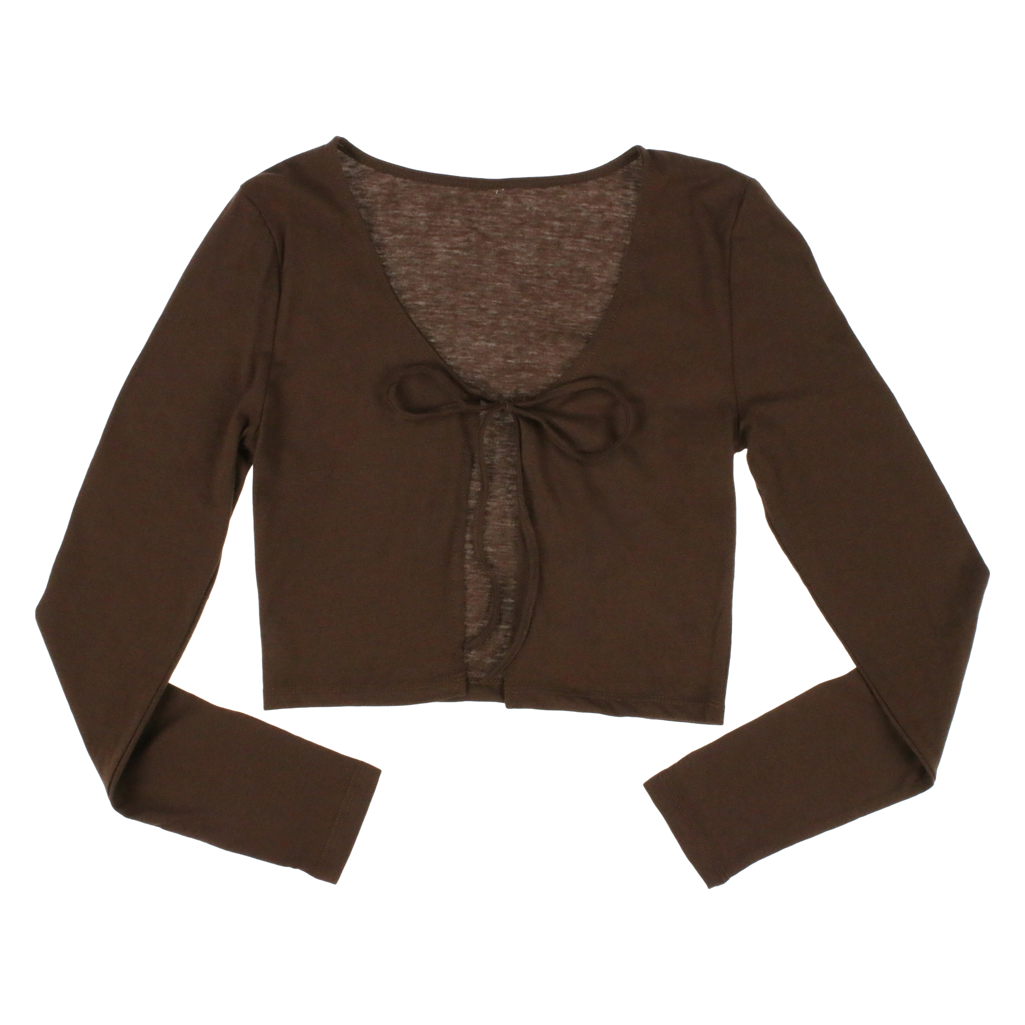Juniors Brown Long Sleeve Tie-Front Top
