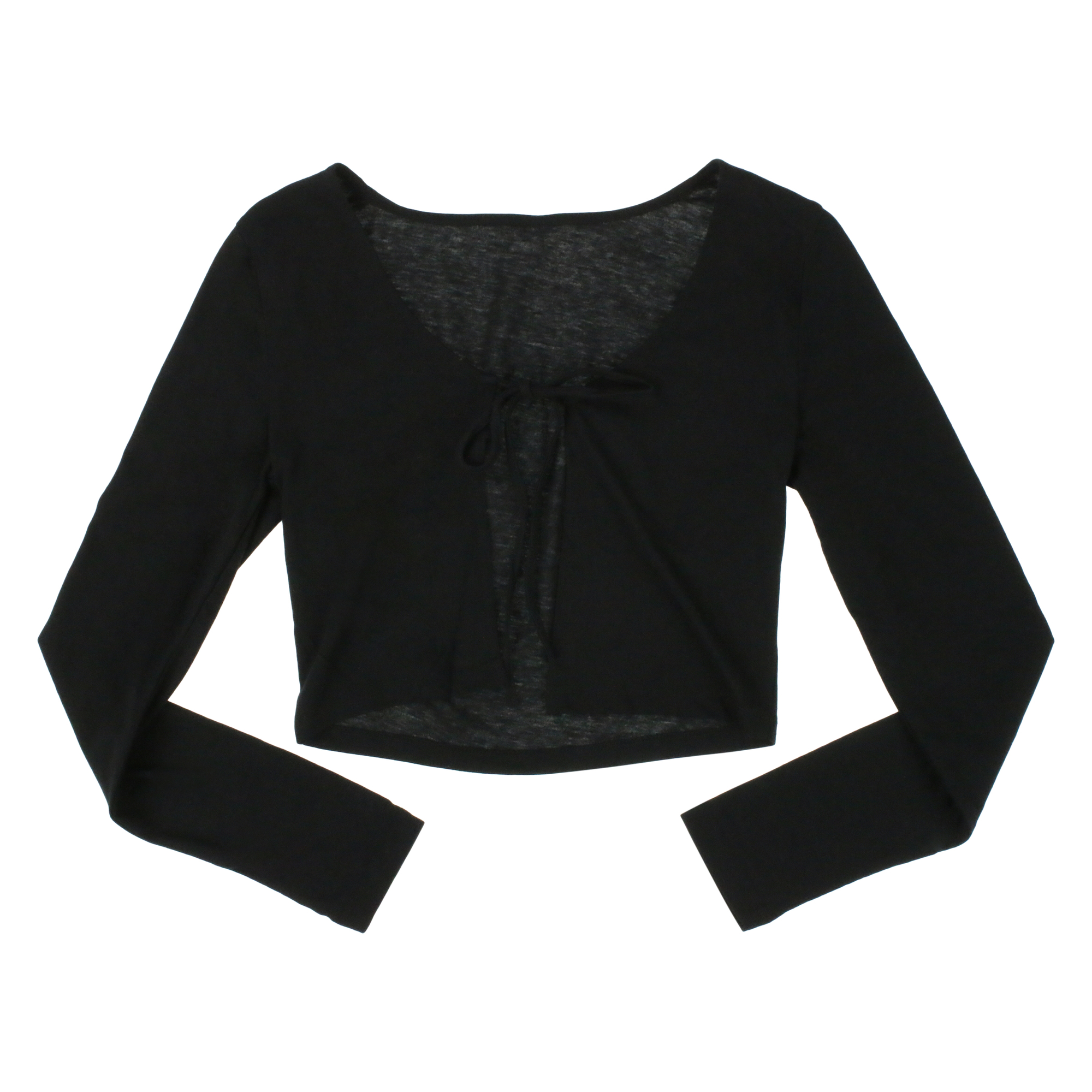 Juniors Black Long Sleeve Tie-Front Top