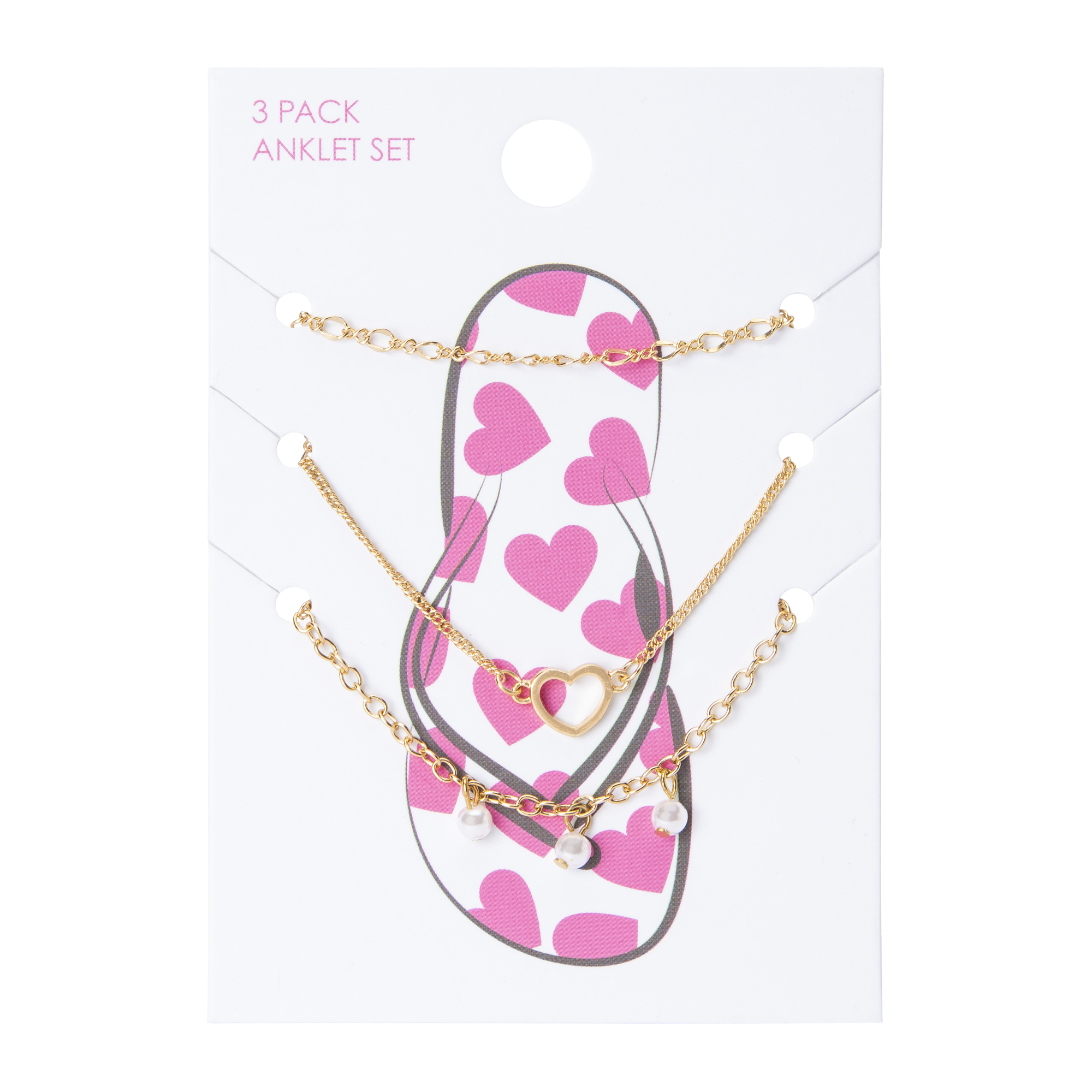 Heart & Pearl Anklets 3-Piece Set