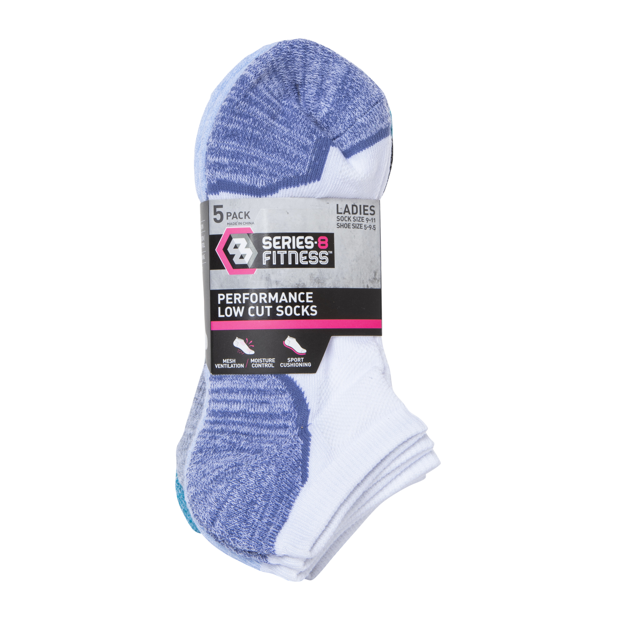 Series-8 Fitness™ Ladies Performance Low-Cut Socks - White & Gray