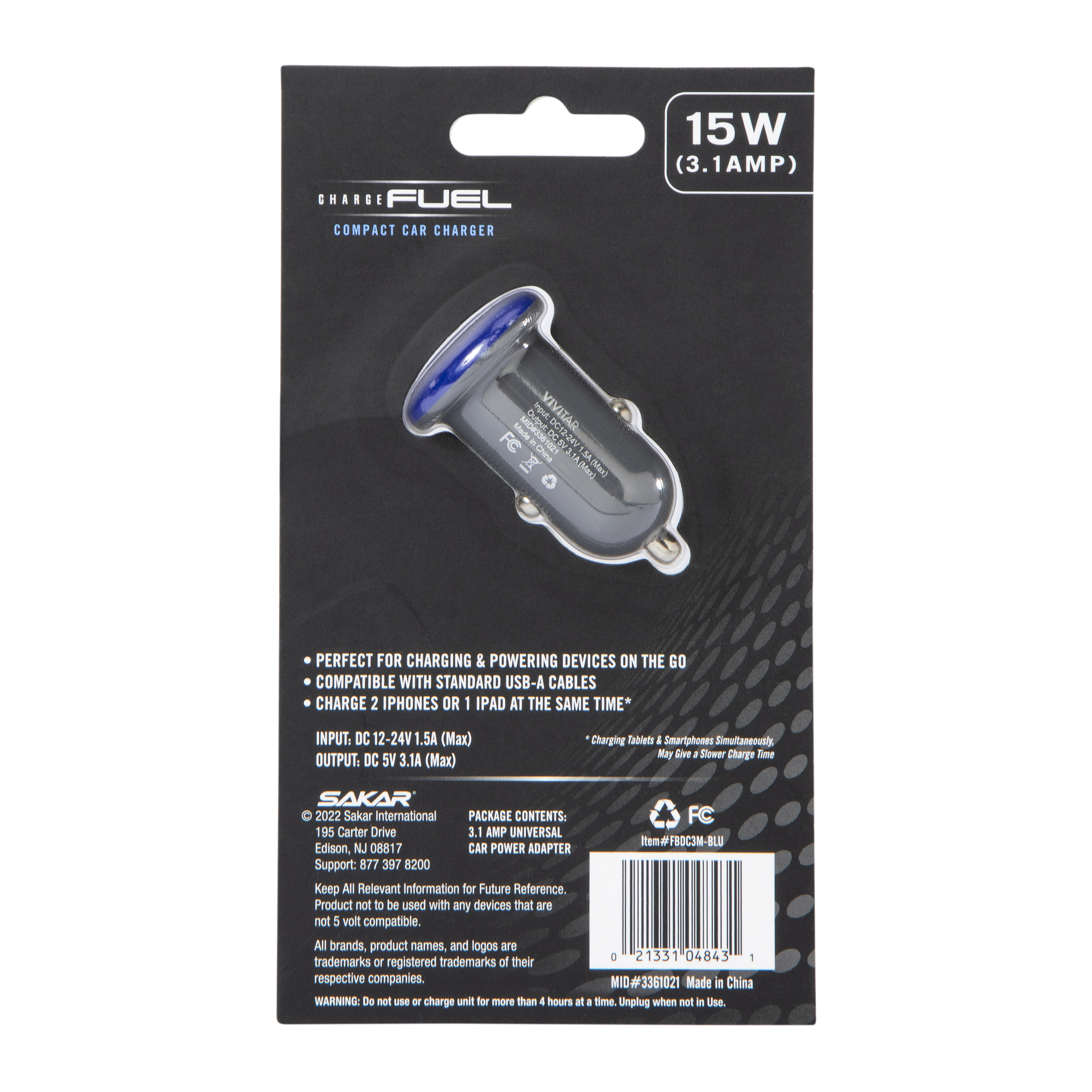 Charge Fuel Compact Car Charger w/ 2 USB Ports