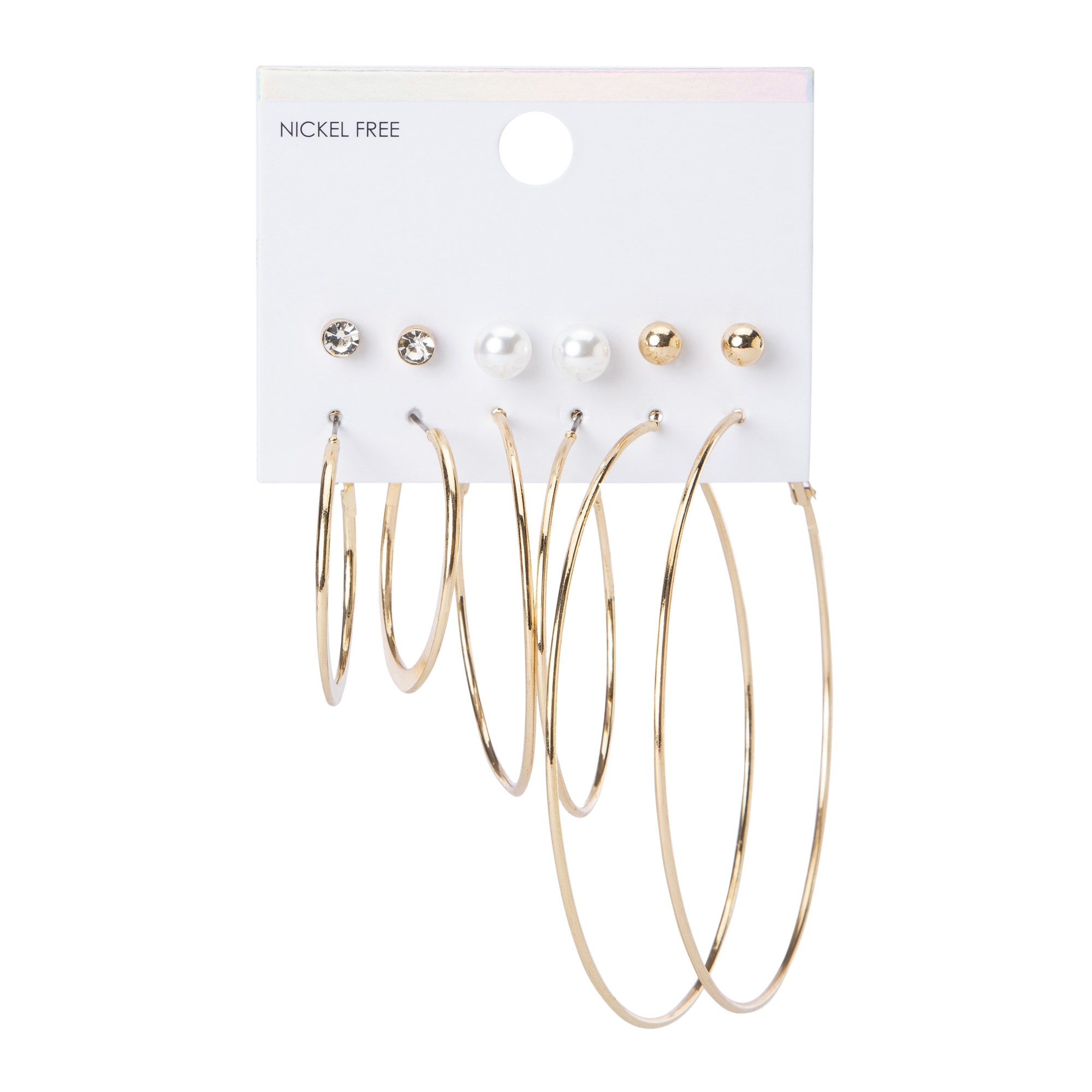Classic Studs & Hoop Earrings Set, 6 Pairs