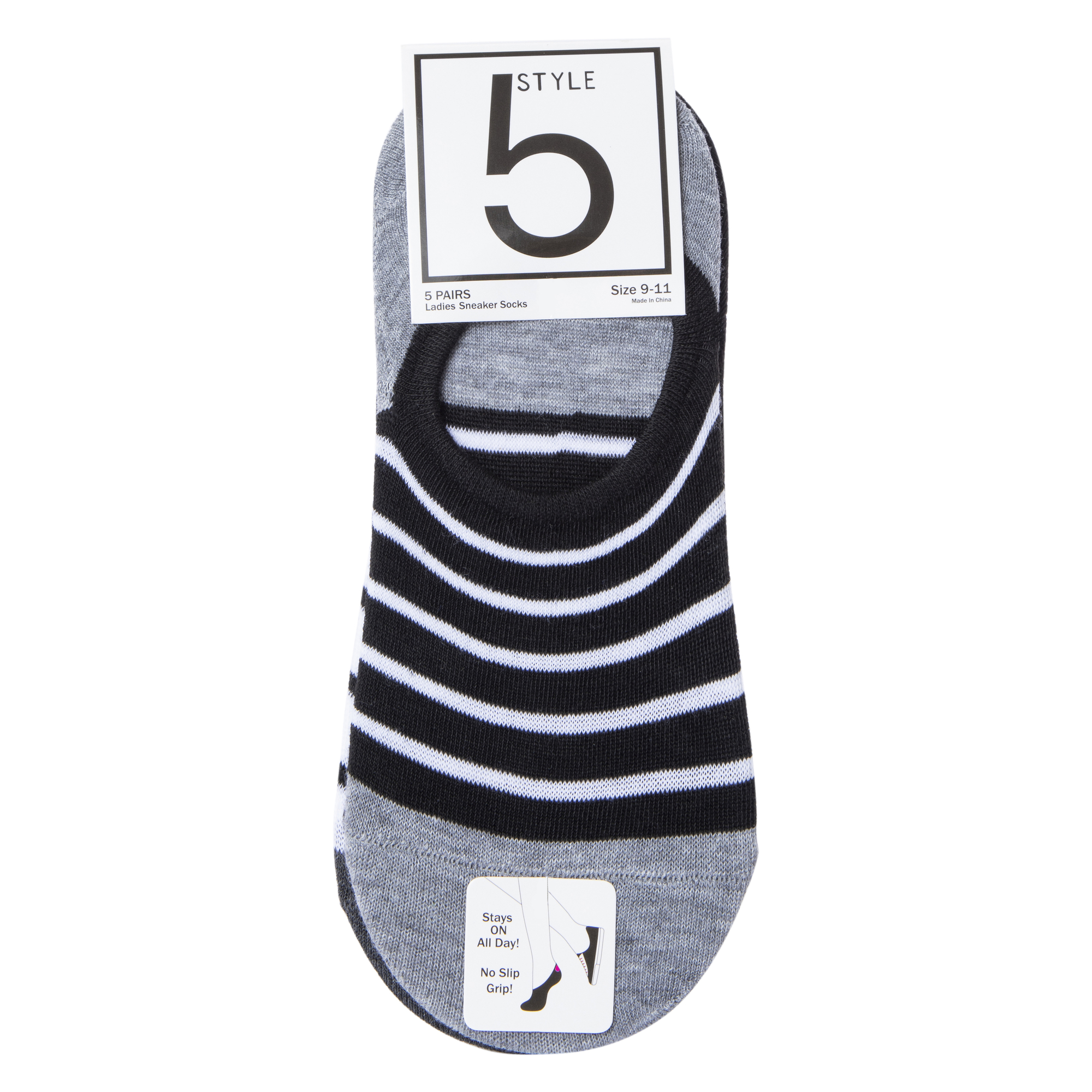 Ladies Striped No-Show Sneaker Socks 5-Pack
