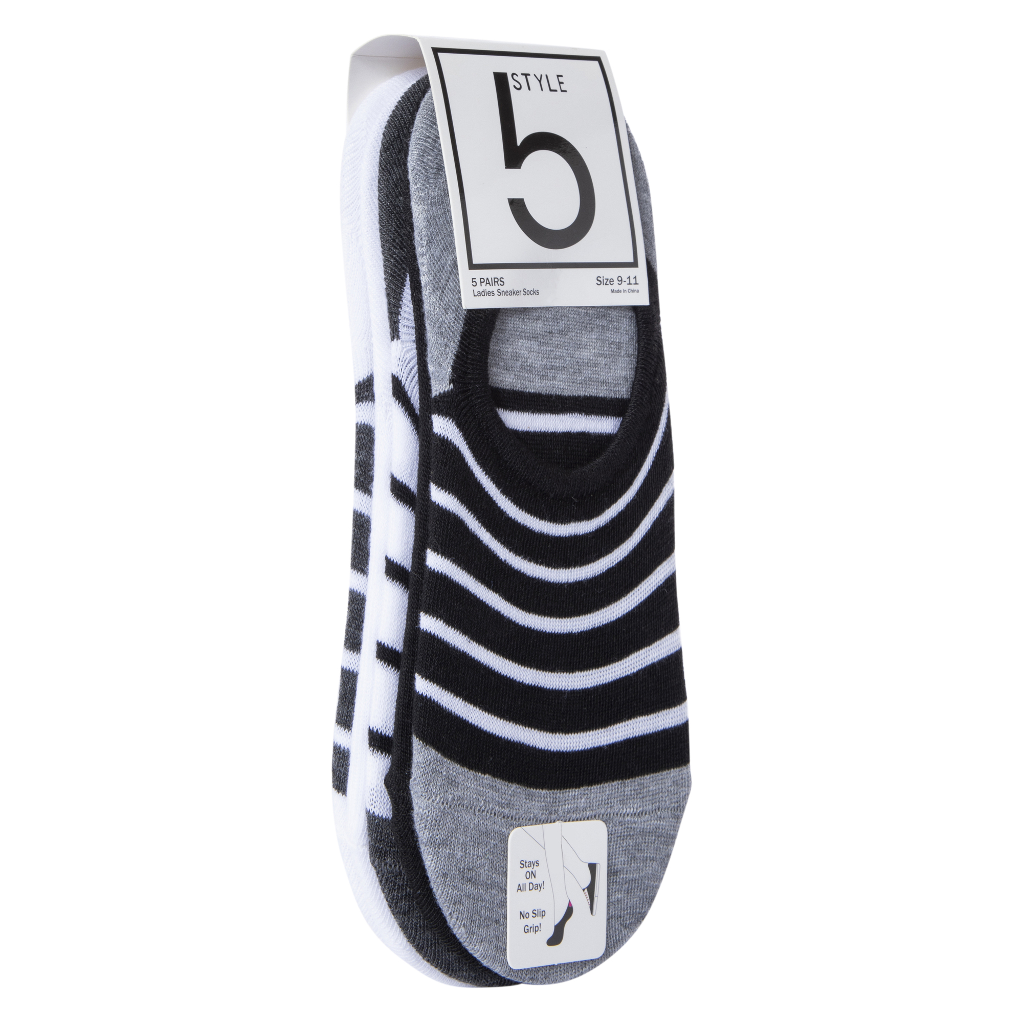 Ladies Striped No-Show Sneaker Socks 5-Pack