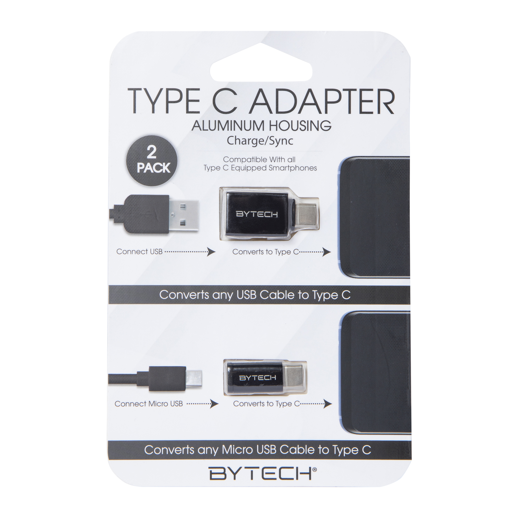 USB & Micro USB To Type-C Adapter 2-Pack