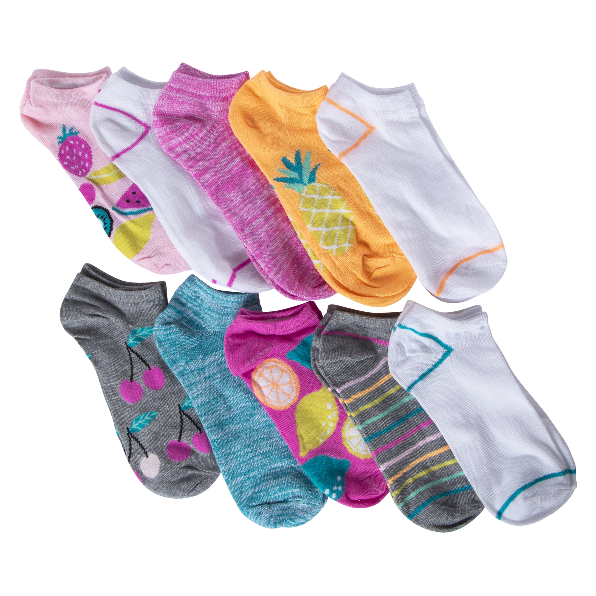 Ladies Fruit Print Ankle Socks 10-Pack
