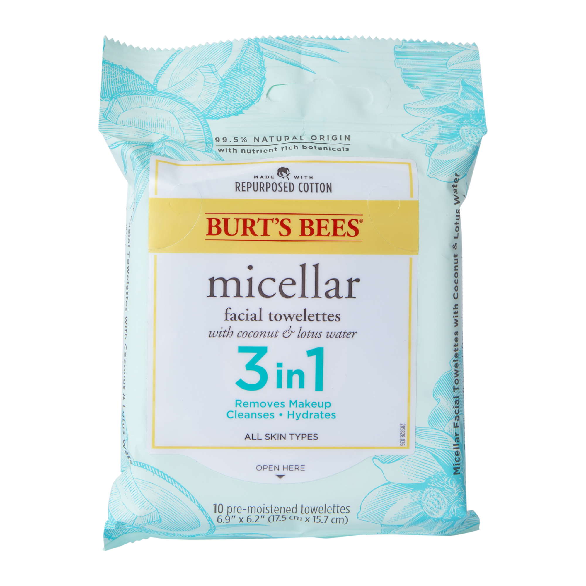 Burt's Bees® Micellar Facial Towelettes 3-in-1 Coconut & Lotus Water 10-Pack