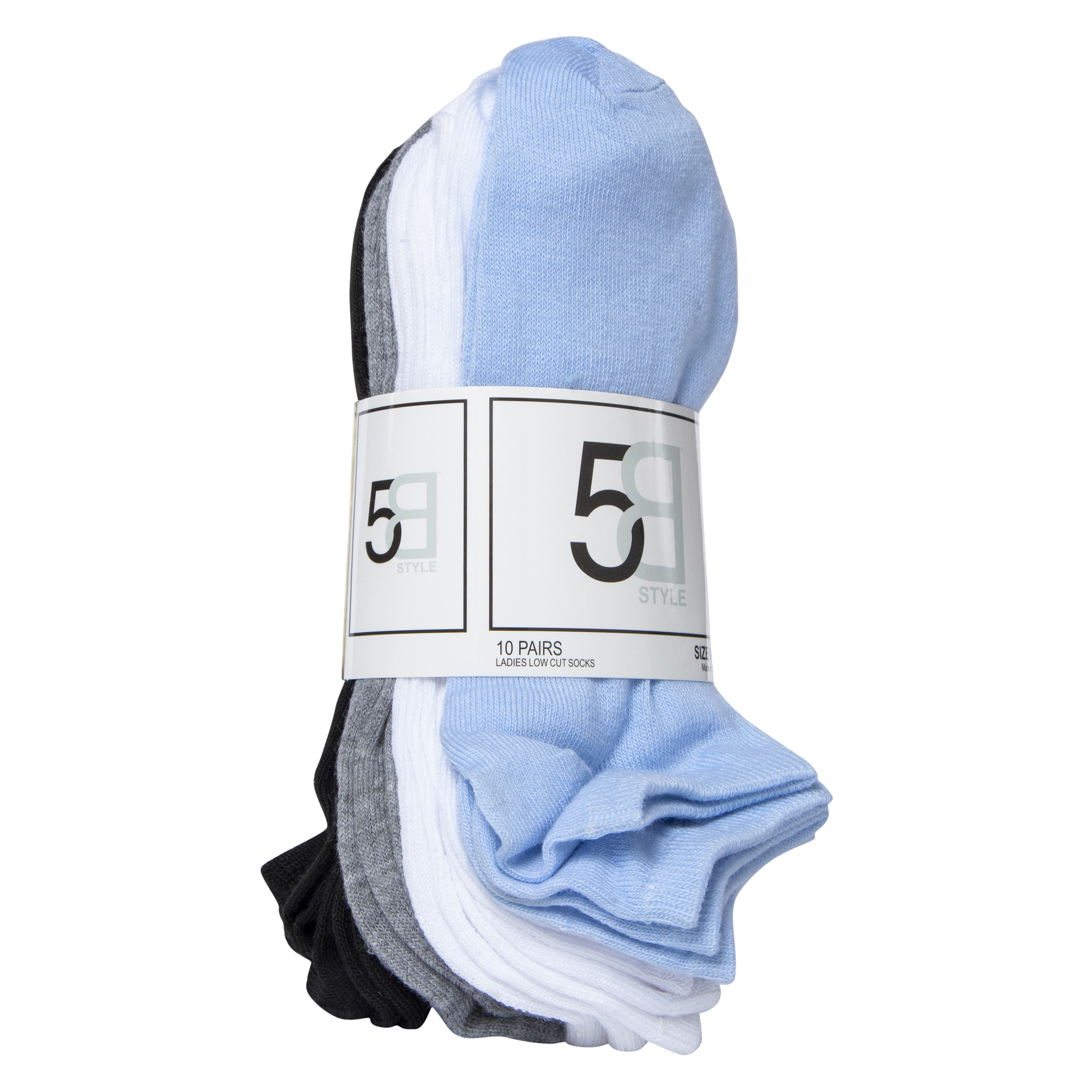 Ladies Blue, Gray, White Ankle Socks 10-Pack