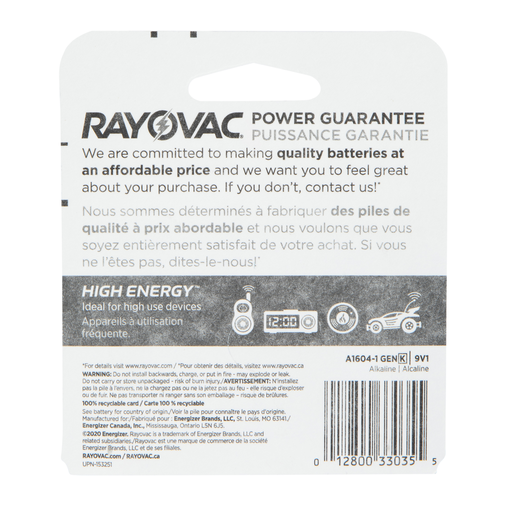 Rayovac® High Energy® 9V Battery