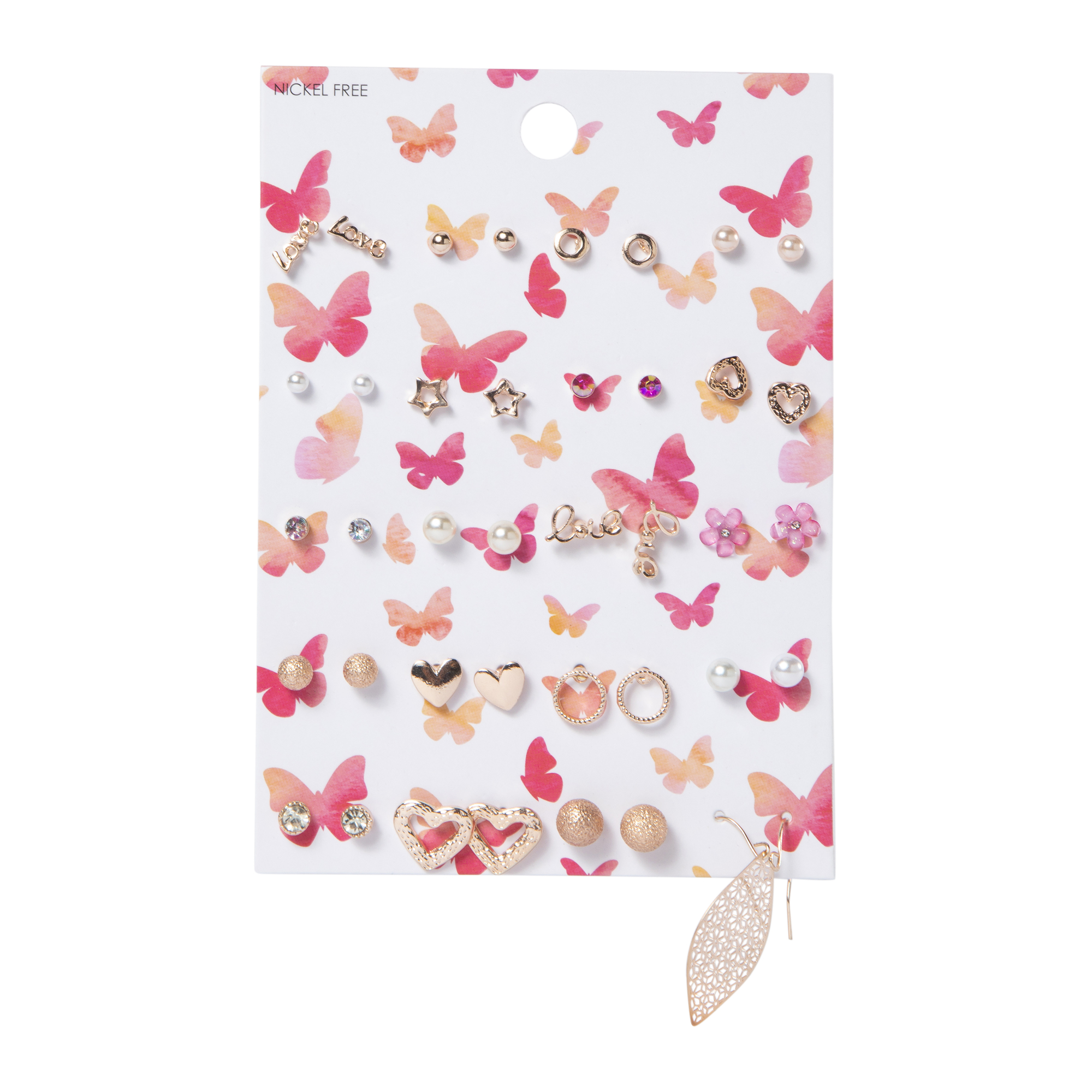 Butterfly Studs & Dangle Earrings Set, 20 Pairs