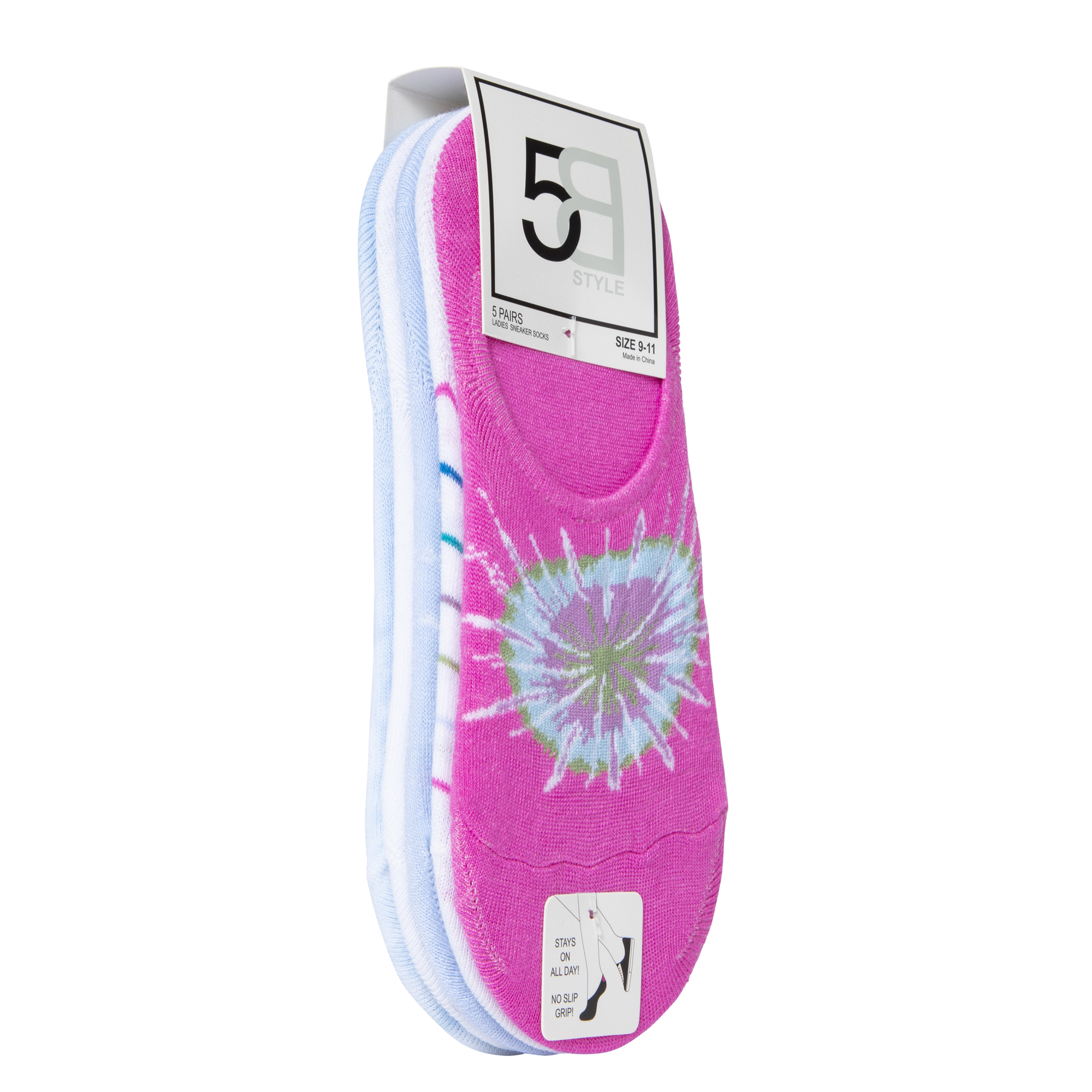 Ladies Tie Dye No-Show Socks 5-Pack