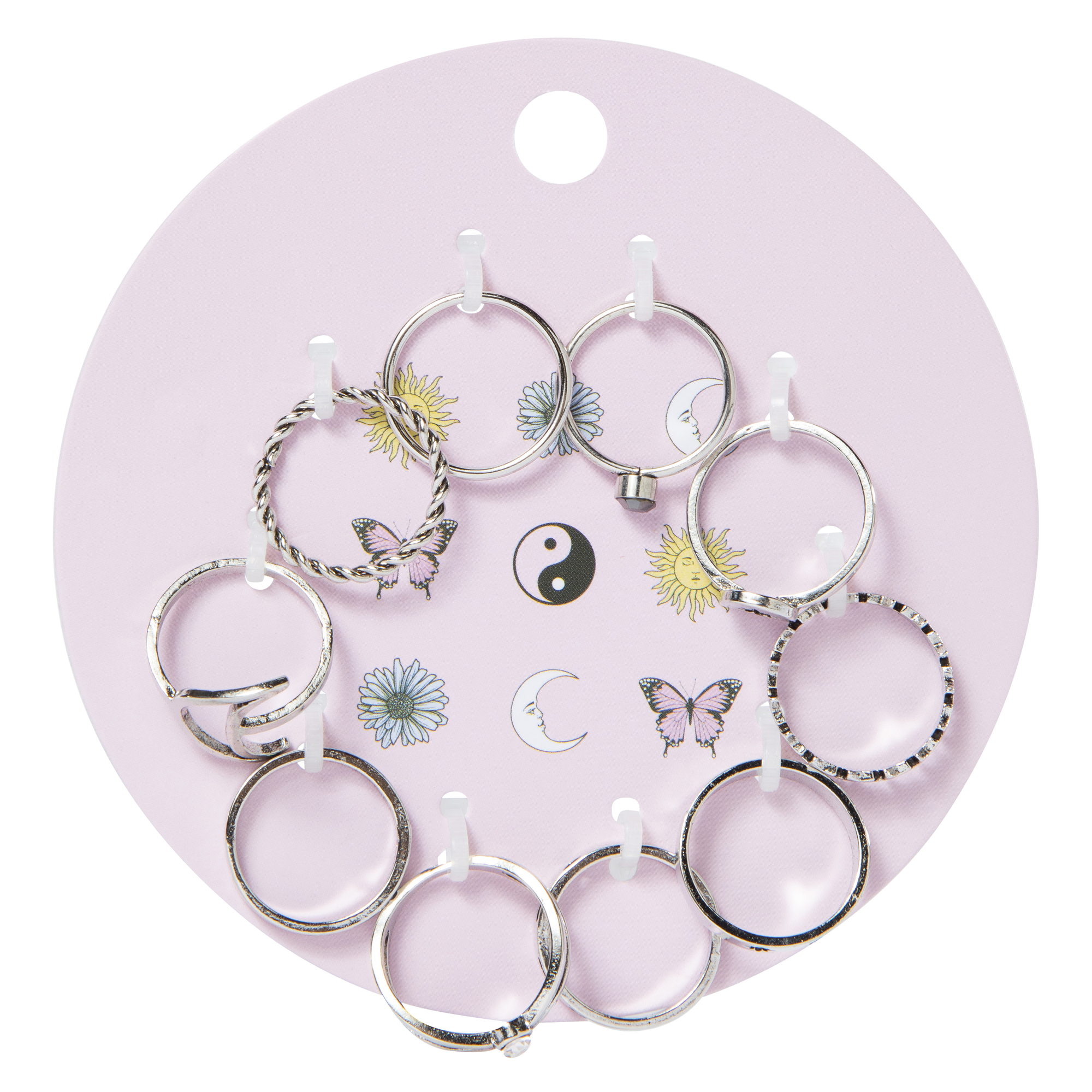 Celestial Yin-Yang 10-Piece Silver Ring Set
