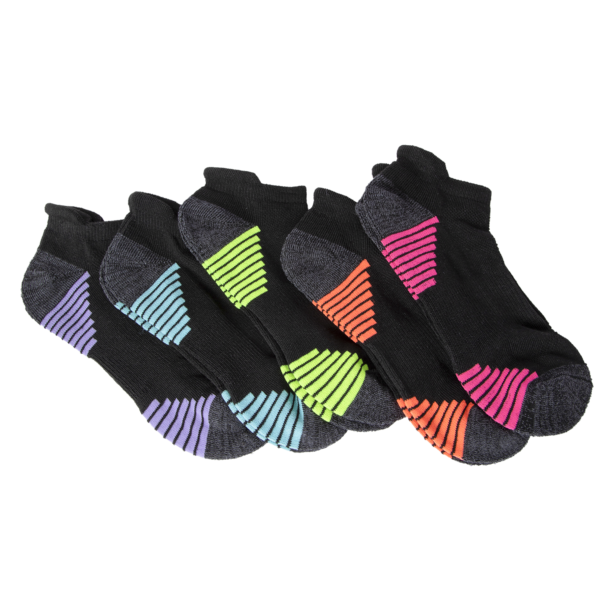 5-Pack Series-8 Fitness™ Ladies Low-Cut Socks - Black, Pink Stripes