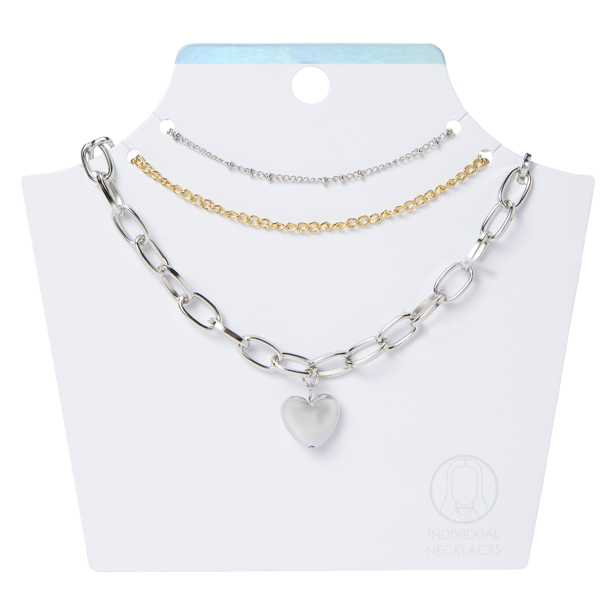 Silver Chunky Chain Heart Layered Necklaces 3-Piece Set
