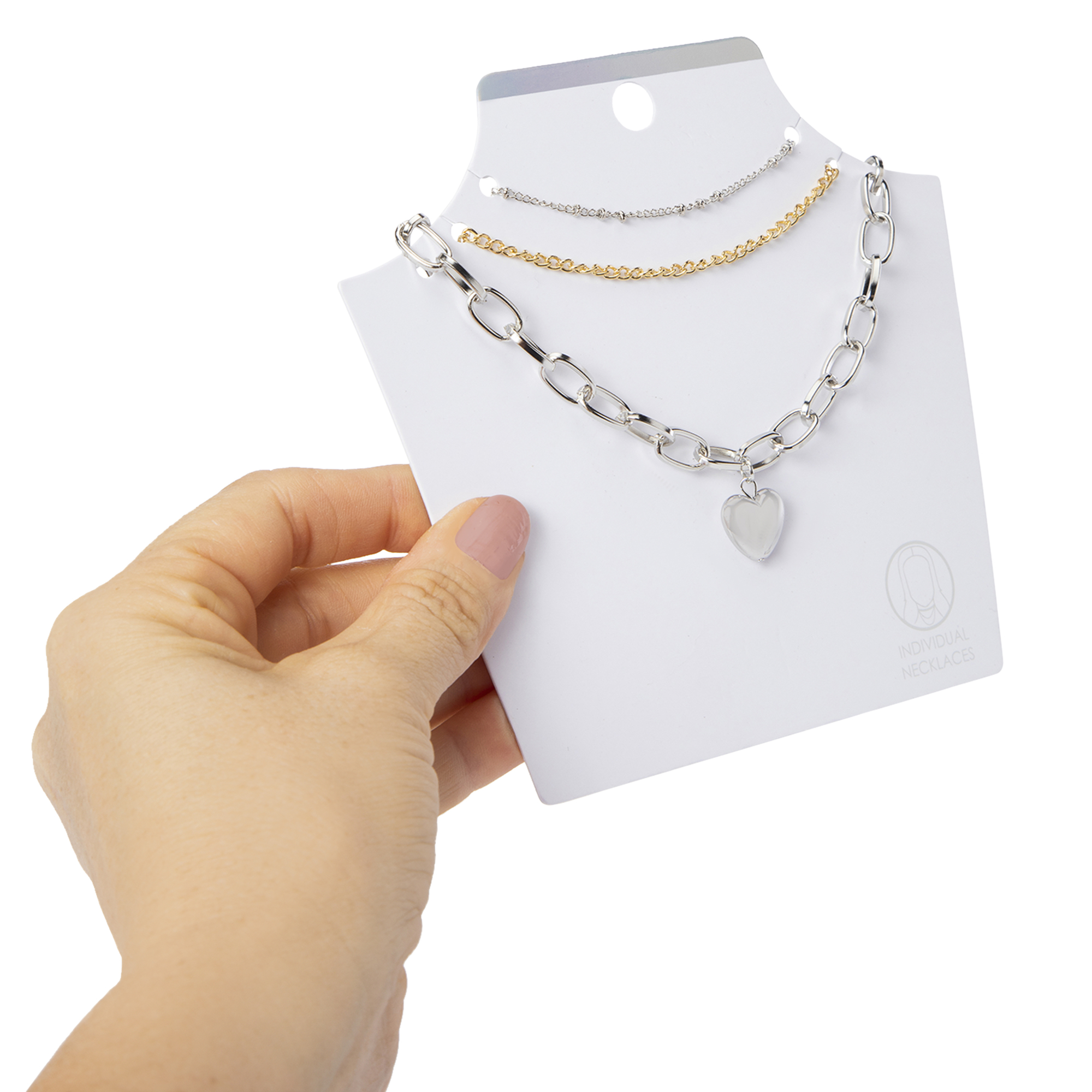 Silver Chunky Chain Heart Layered Necklaces 3-Piece Set