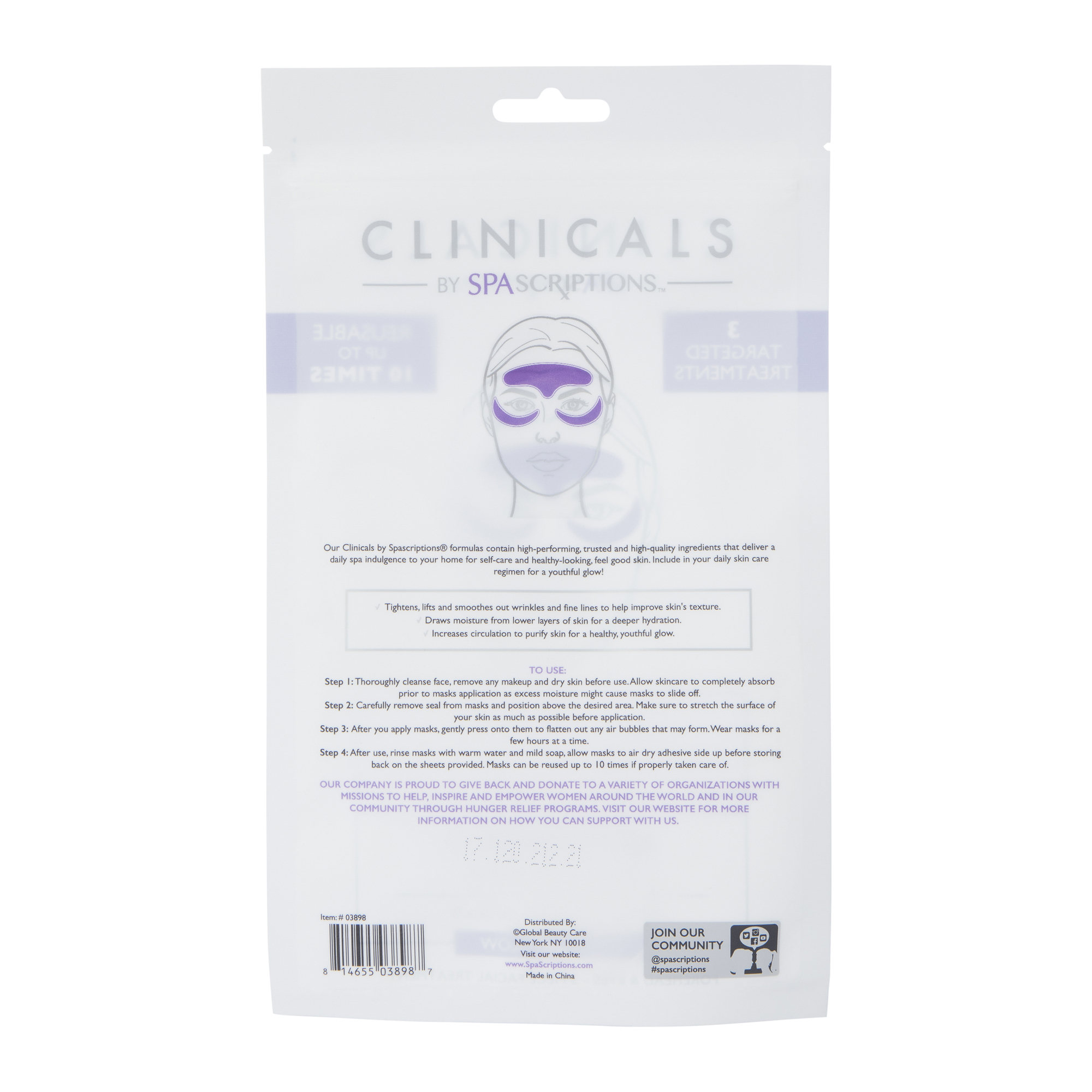 Clinicals By Spascriptions™ Reusable Anti-Wrinkle Silicone Mask Set - Under Eyes & Forehead
