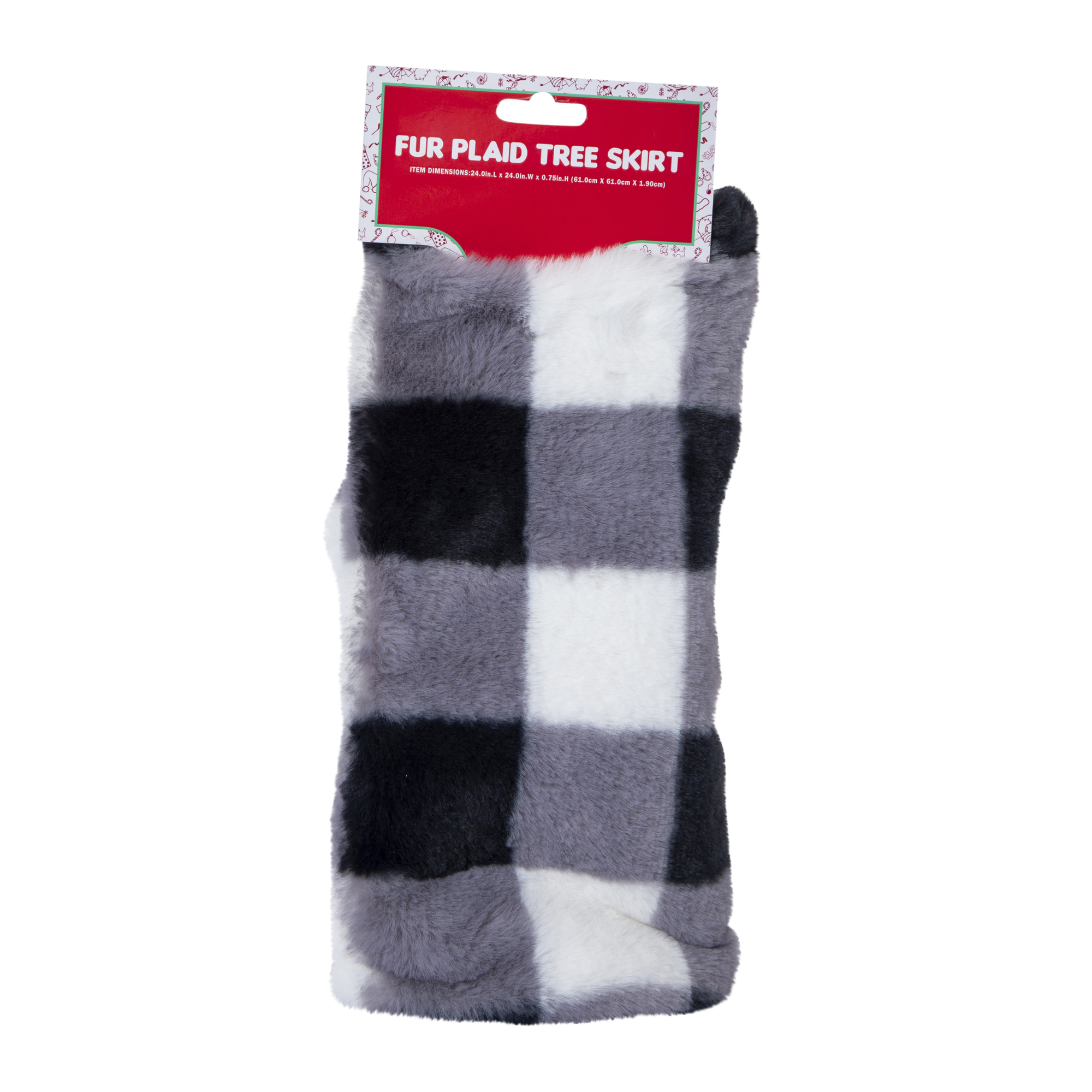 Faux Fur Buffalo Plaid Tree Skirt 24in