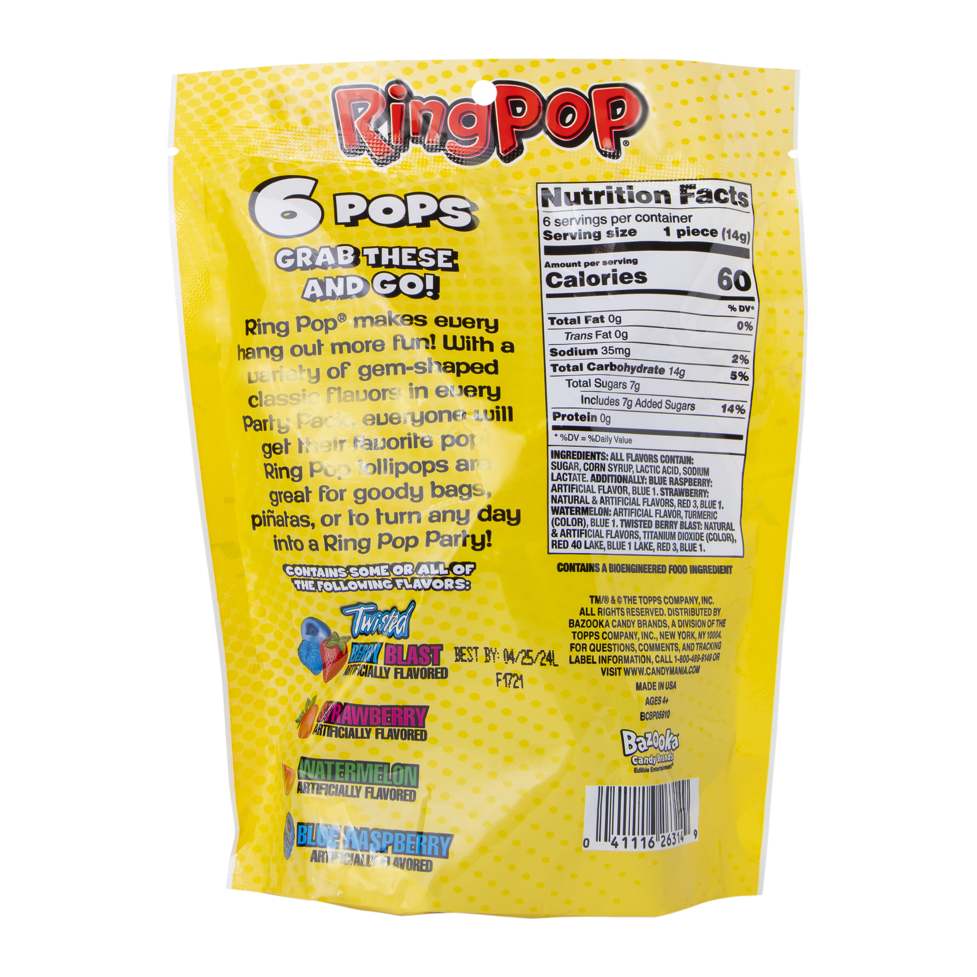 Ring Pop® Candy Lollipops 6-Count Bag